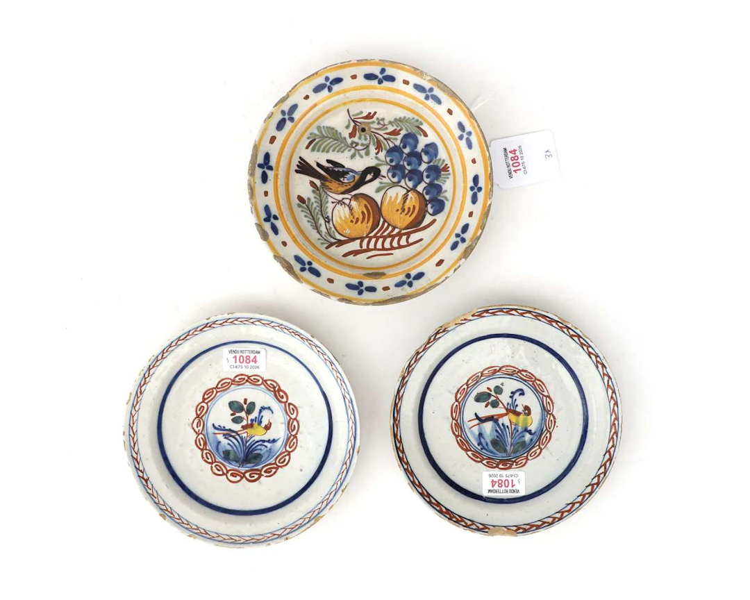 Three earthenware plates, the Netherlands, Delft, 18th century