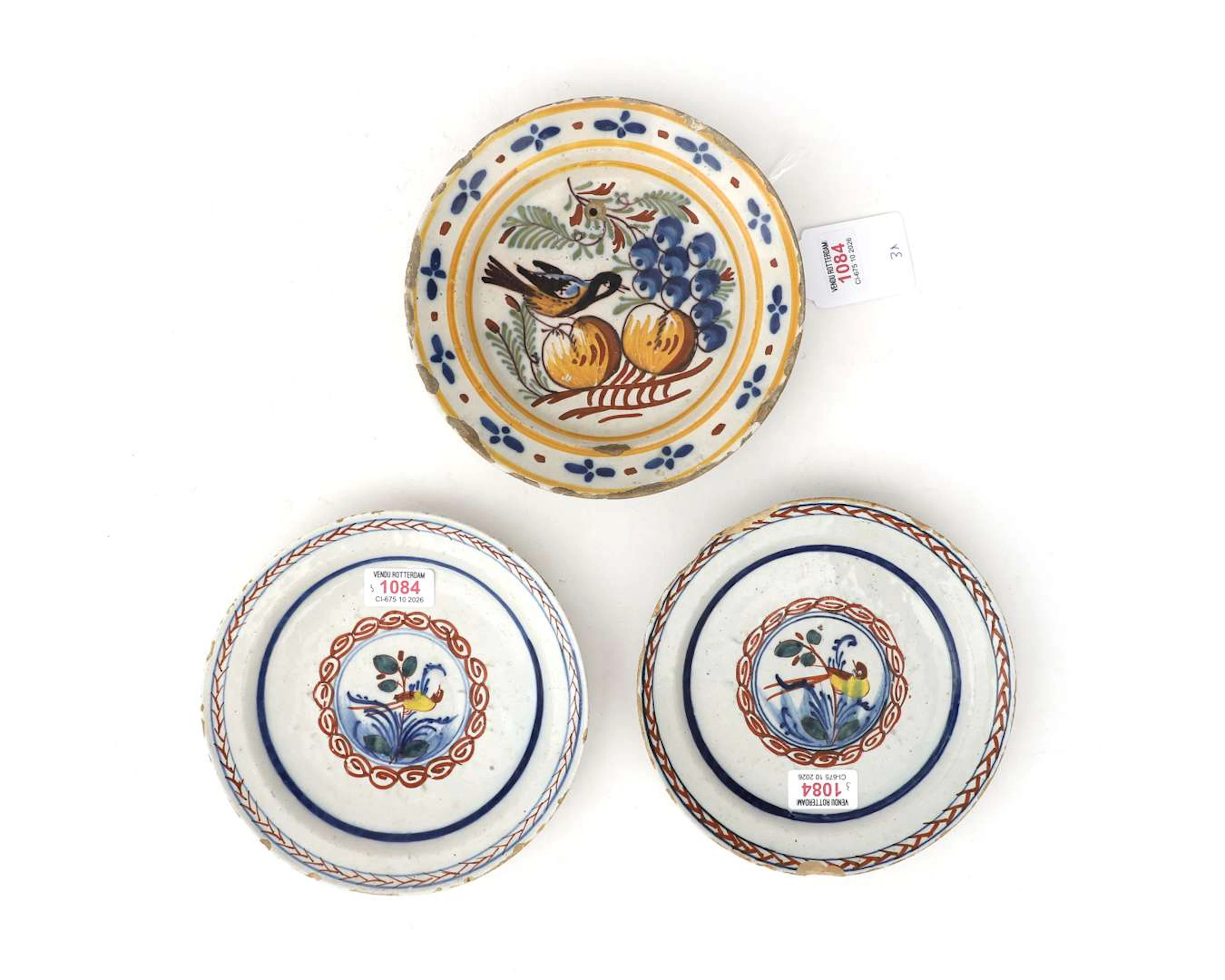 Three earthenware plates, the Netherlands, Delft, 18th century