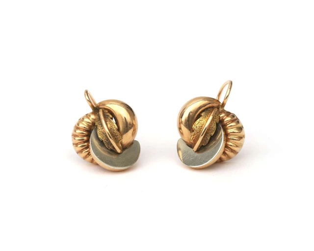 A pair of 18-carat tricolour gold earrings, c. 1960