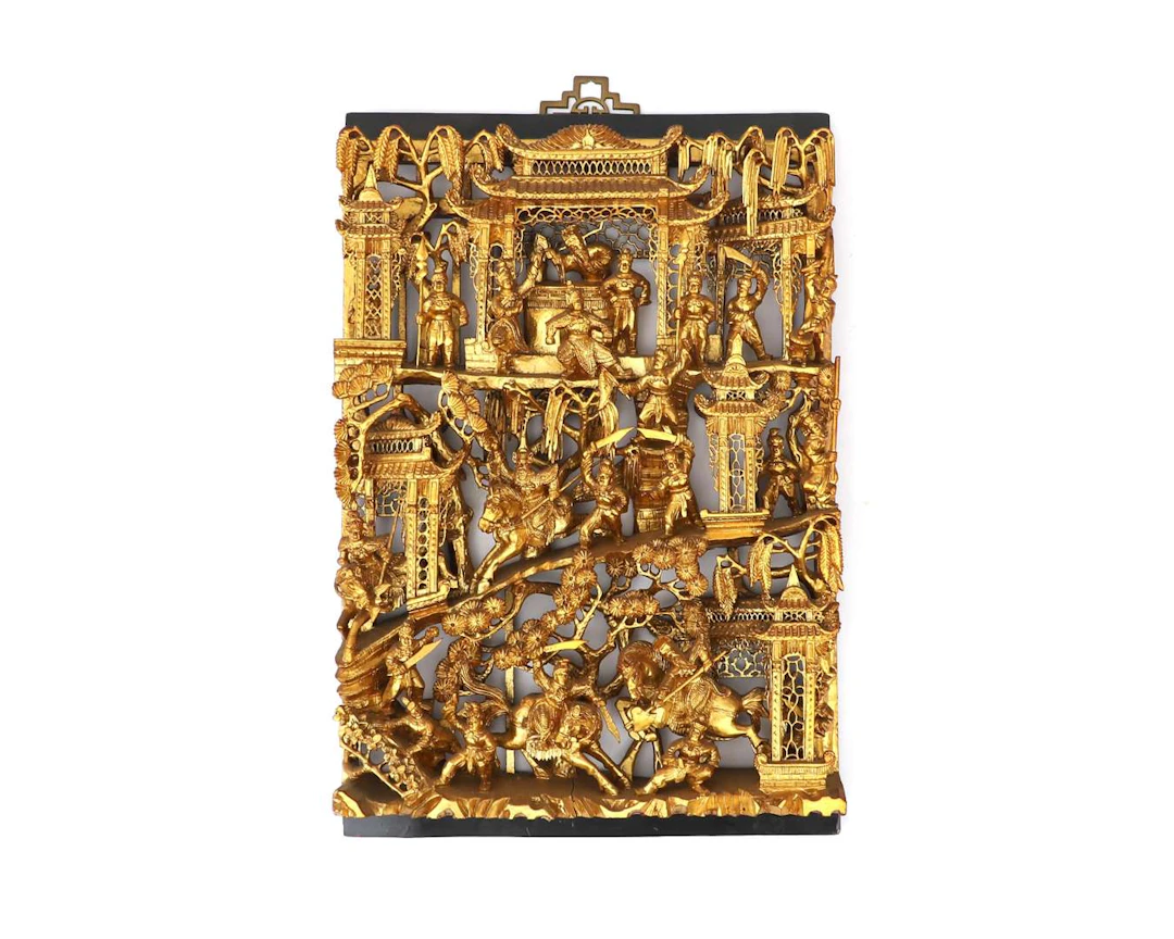 A carved, gilded wooden panel, China, 20th century