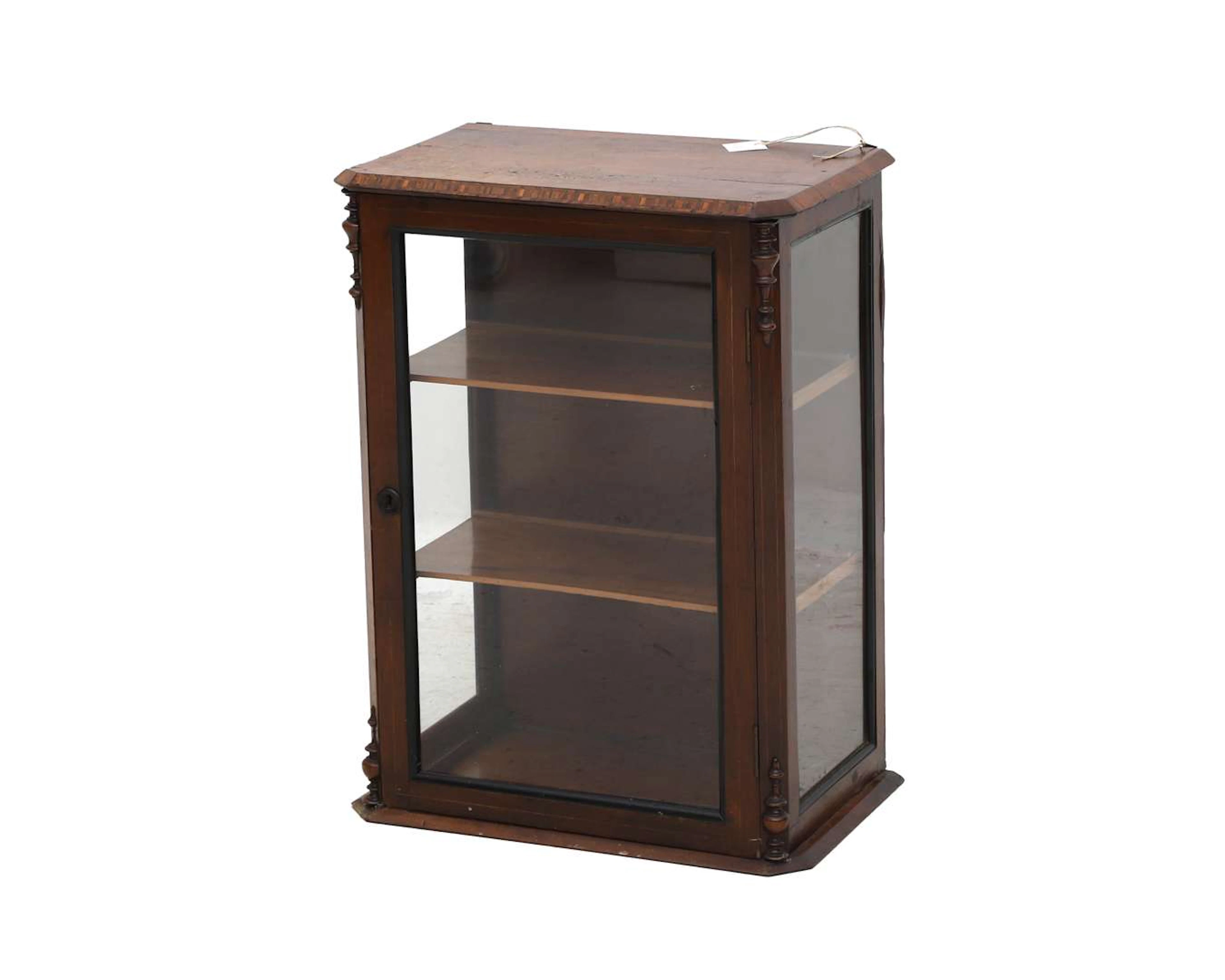 A display cabinet decorated with marquetry and spindles, 19th century