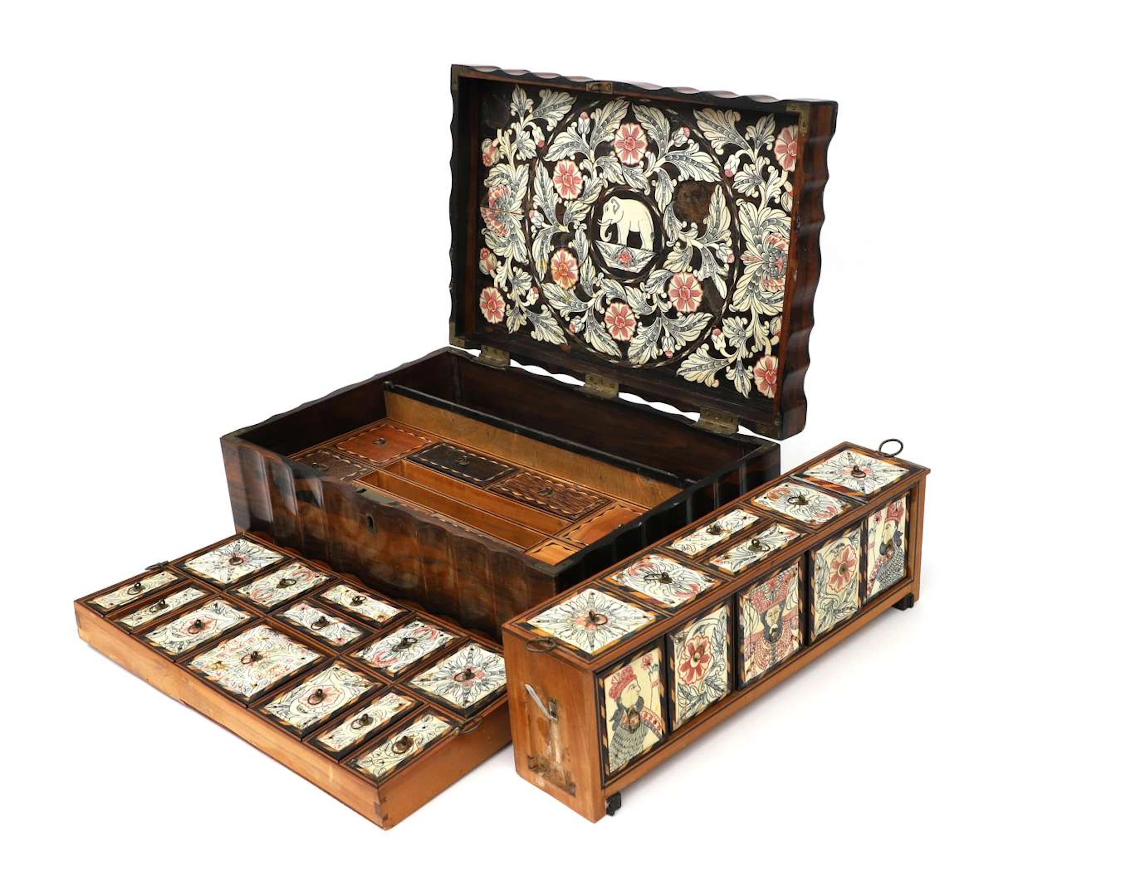 A tropical wooden sewing chest, former British India, India, 19th century