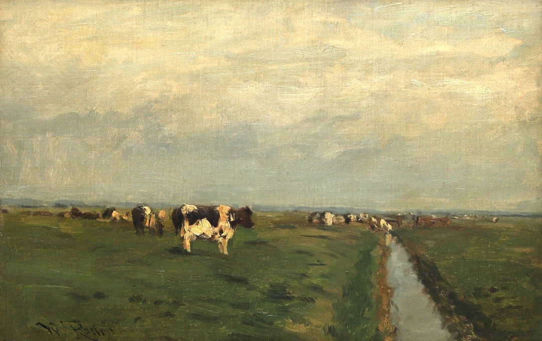 Willem Roelofs (1822–1897), Polder Landscape with Cows near Abcoude