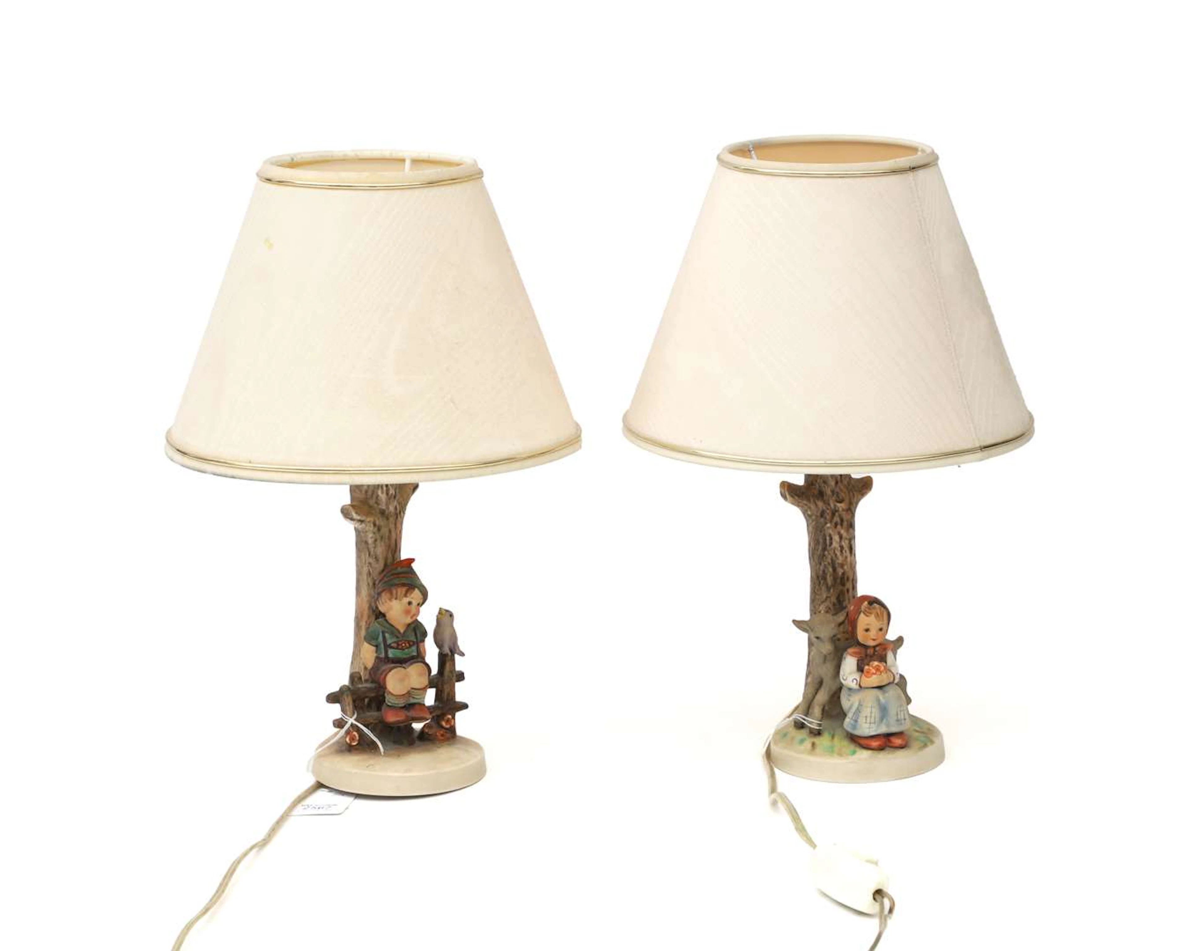 Two porcelain Hummel table lamps, Goebel, West Germany, 20th century