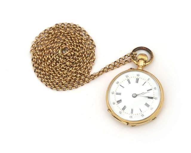 A 14k yellow gold ladies’ pocket watch on a jasseron necklace