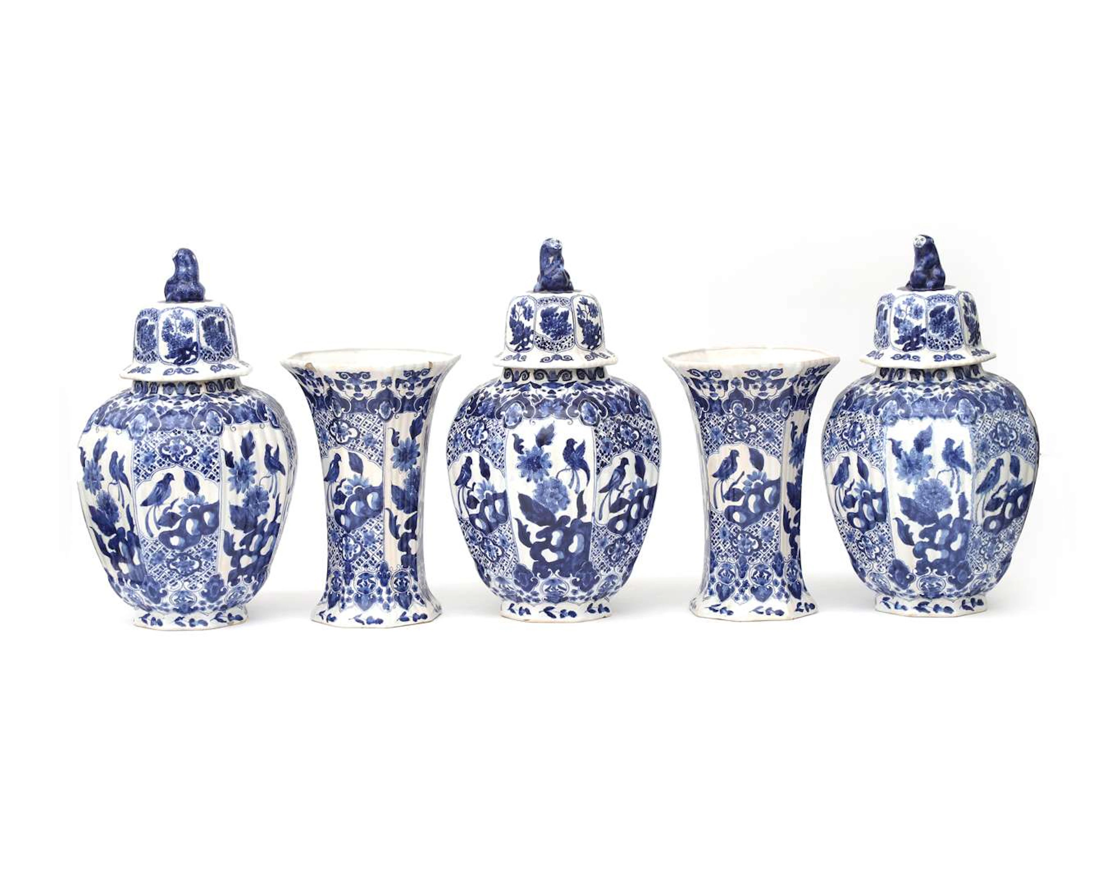 A five-piece earthenware cabinet set, probably from France, 19th/20th century