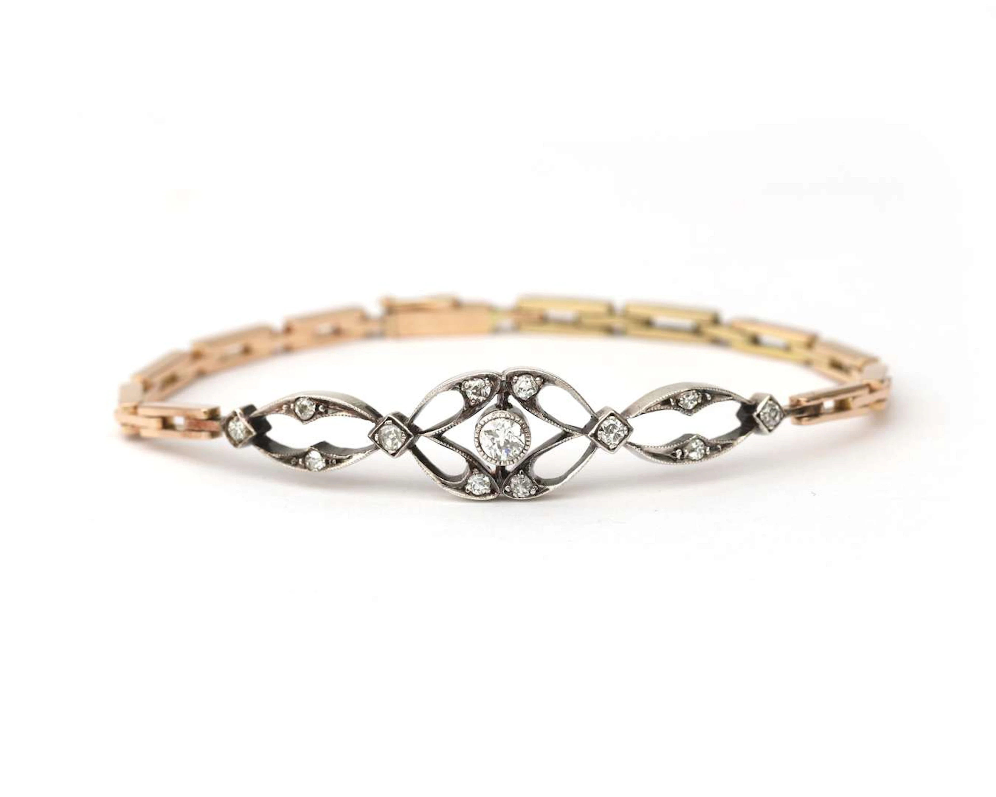 A 14-carat rose gold [rosegouden] Belle Époque bracelet with silver