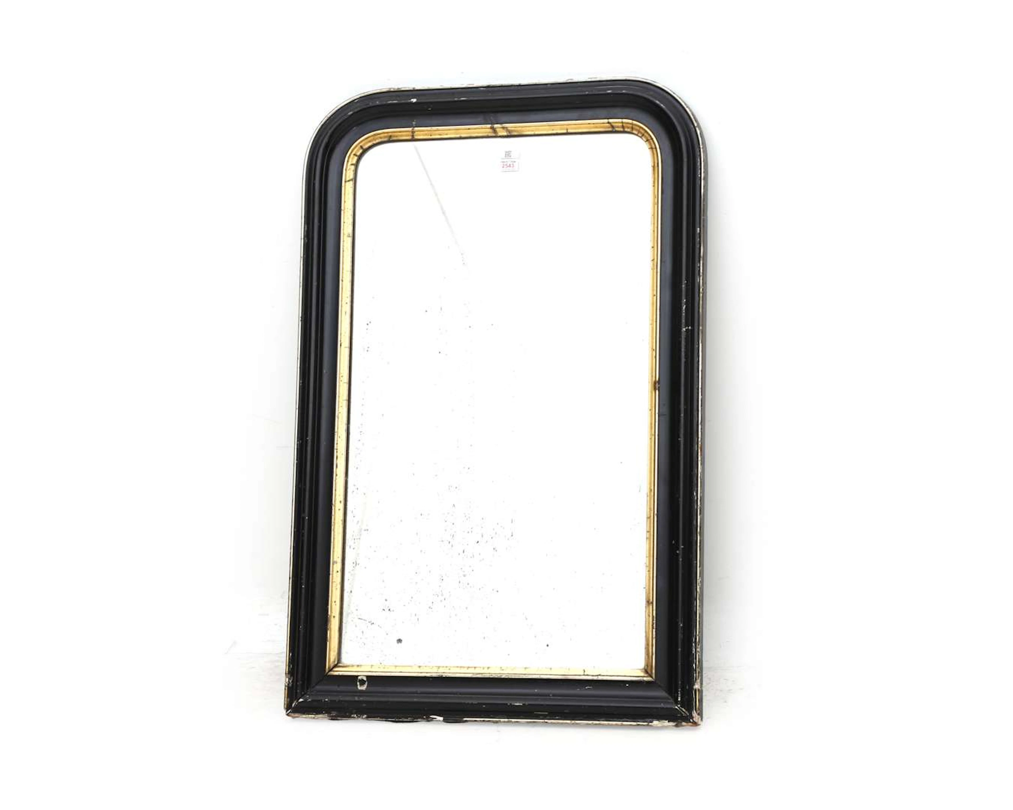 A mirror in black wooden frame with gold accents. 1st Half 20th century