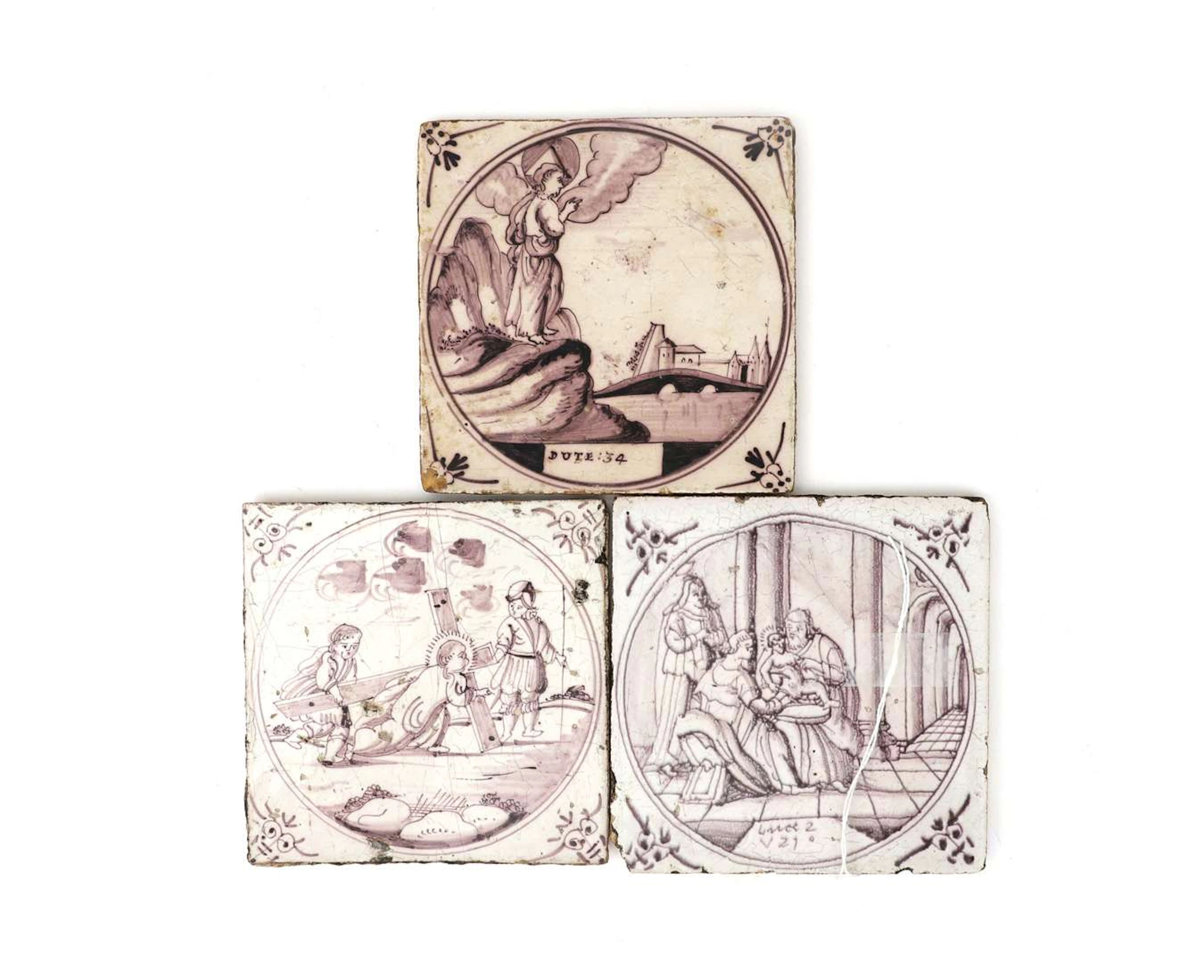 Three Biblical tiles, Holland, 18th century (3)