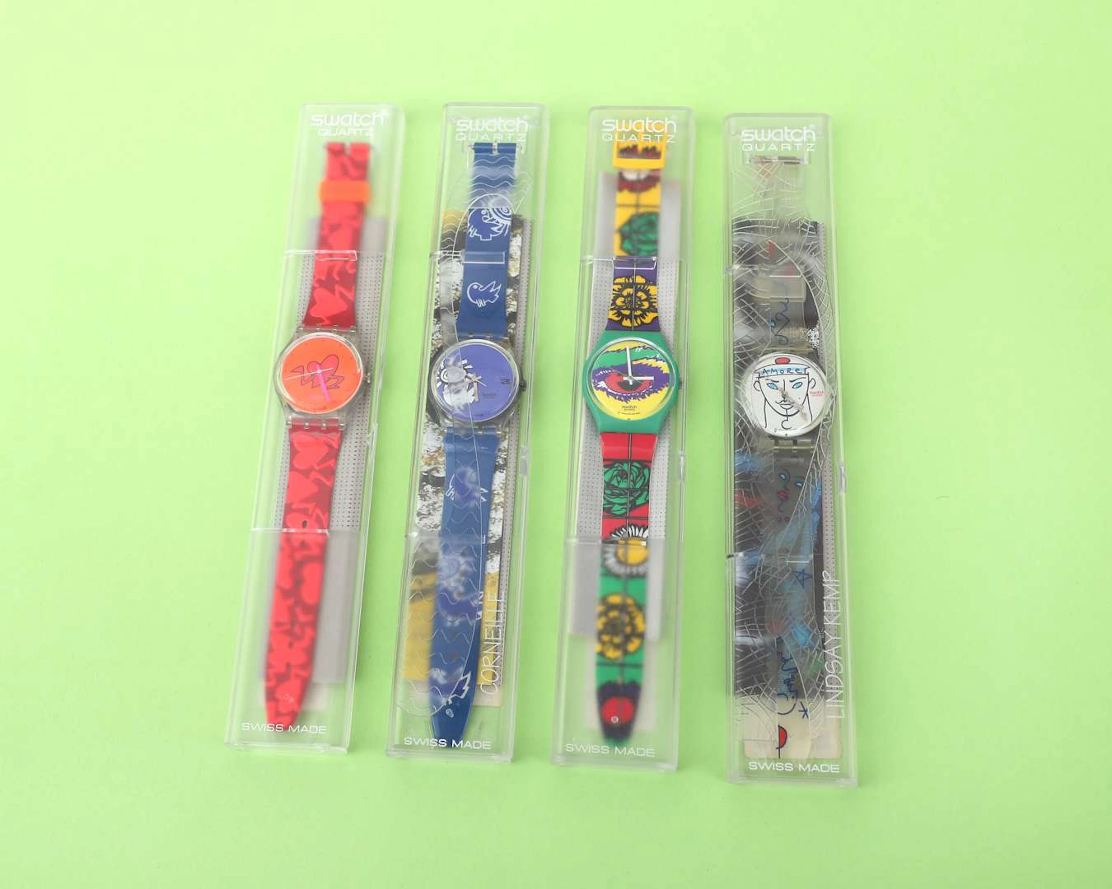 Four Swatch wristwatches, including ‘Vive La Paix by Corneille’, 1994