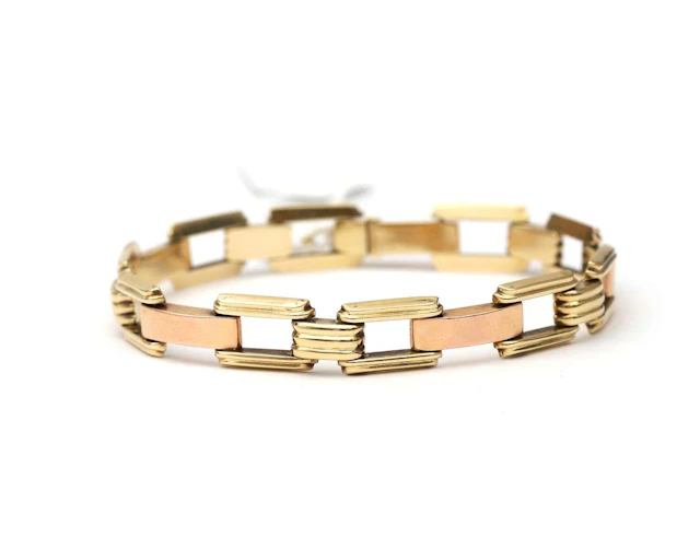 A 14ktwo-tone gold retro link bracelet, c. 1950