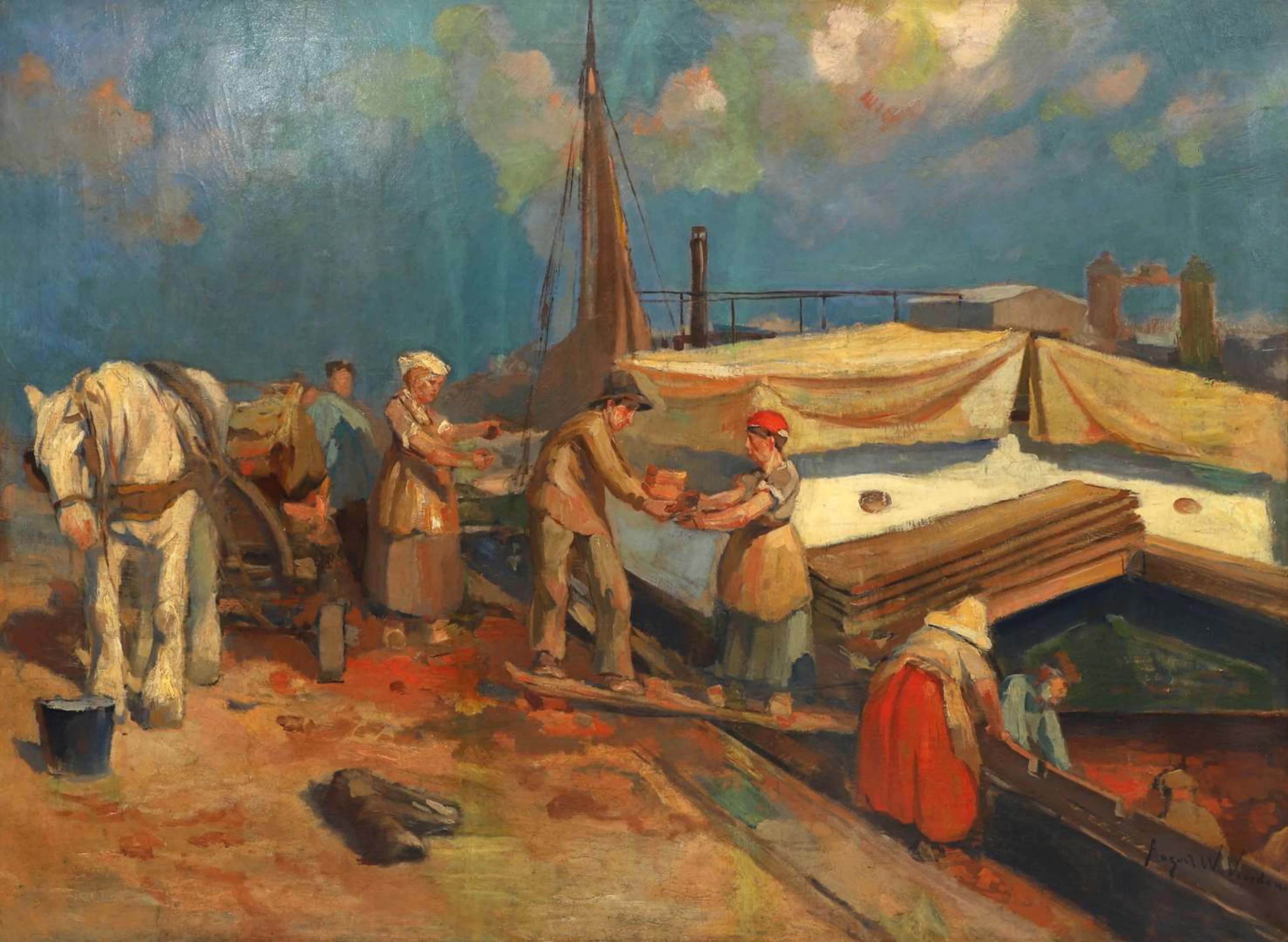 August Willem van Voorden (1881–1921), Unloading the sand barges on the Schie