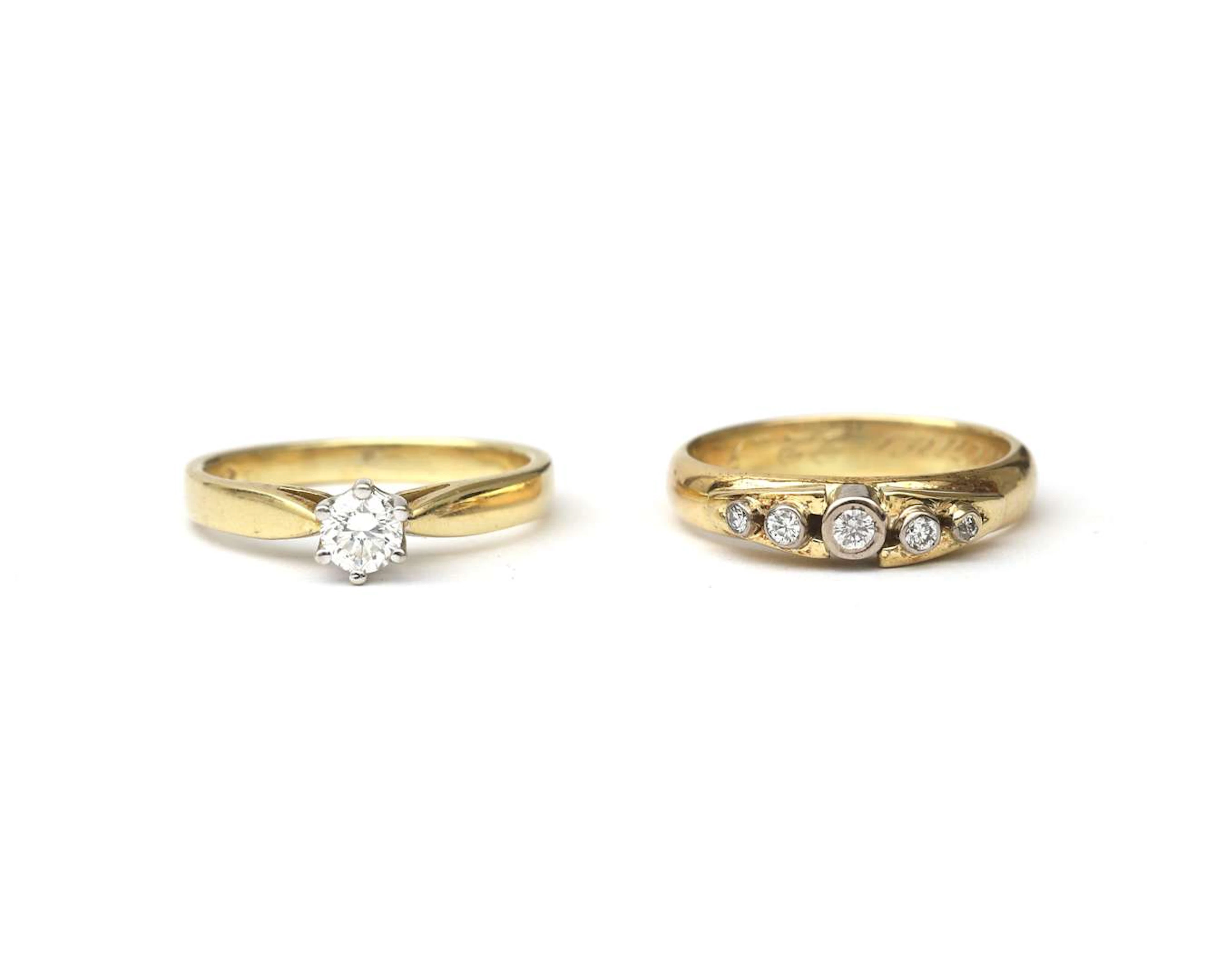 Two 14k yellow gold rings with diamonds
