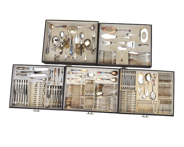 A set of 232 pieces of silver-plated cutlery in a case, manufactured