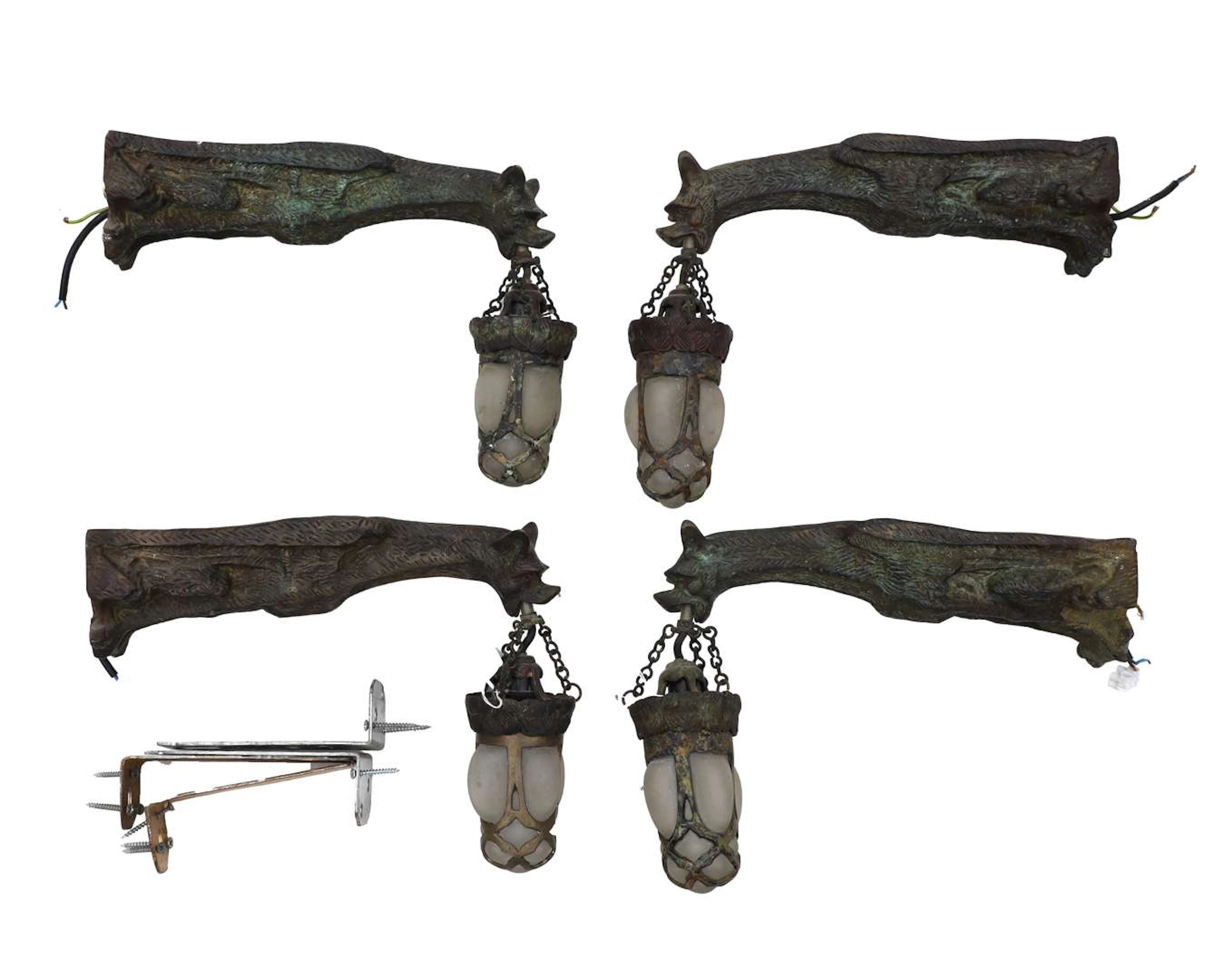 Four Gothic bronze sconces, 20th century