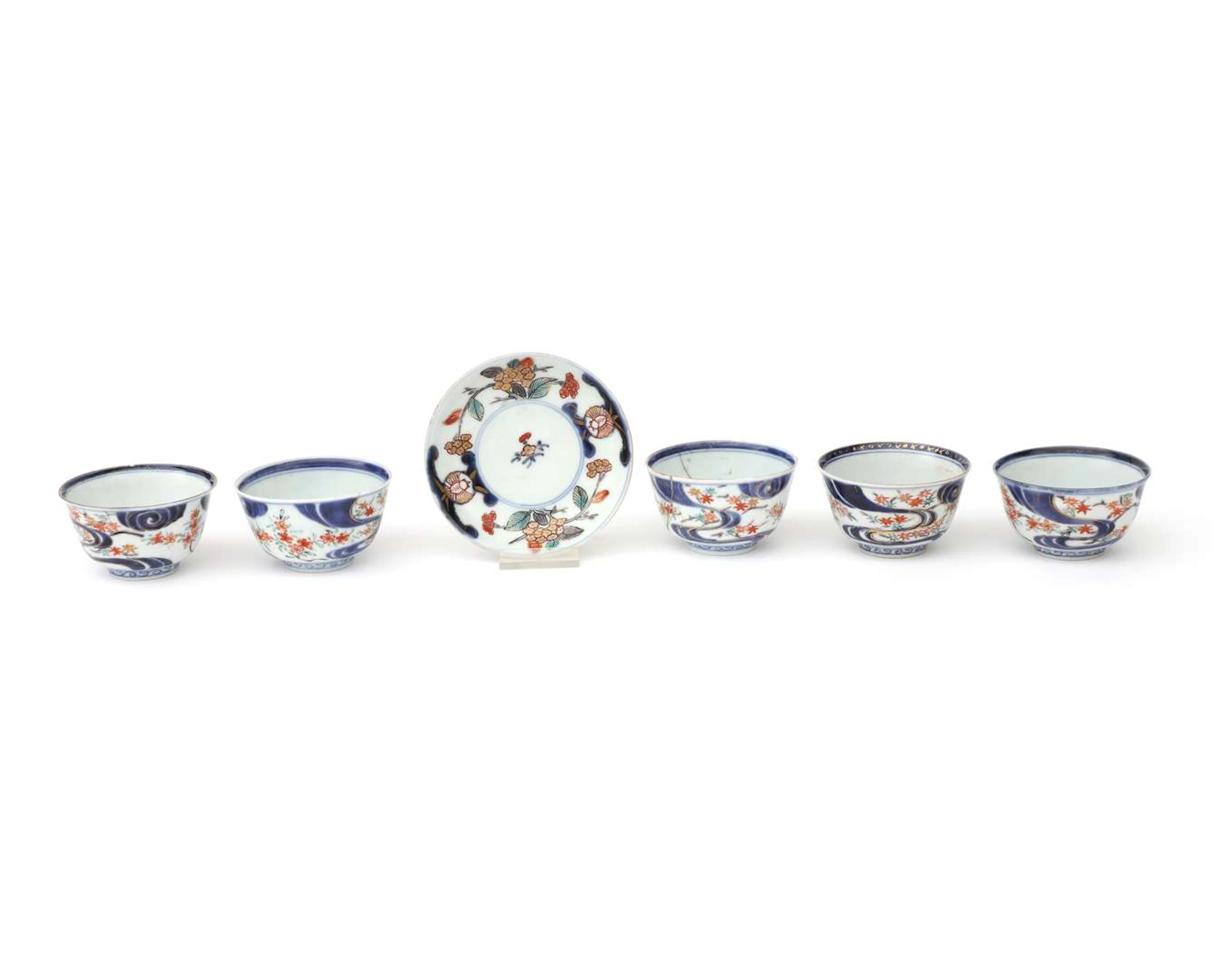 Five porcelain cups and a saucer, China and Japan, 18th century