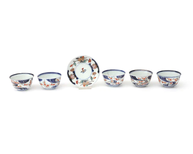 Five porcelain cups and a saucer, China and Japan, 18th century