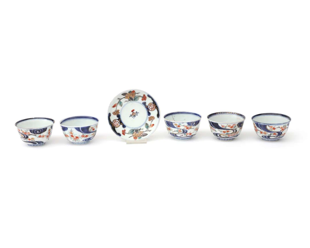 Five porcelain cups and a saucer, China and Japan, 18th century