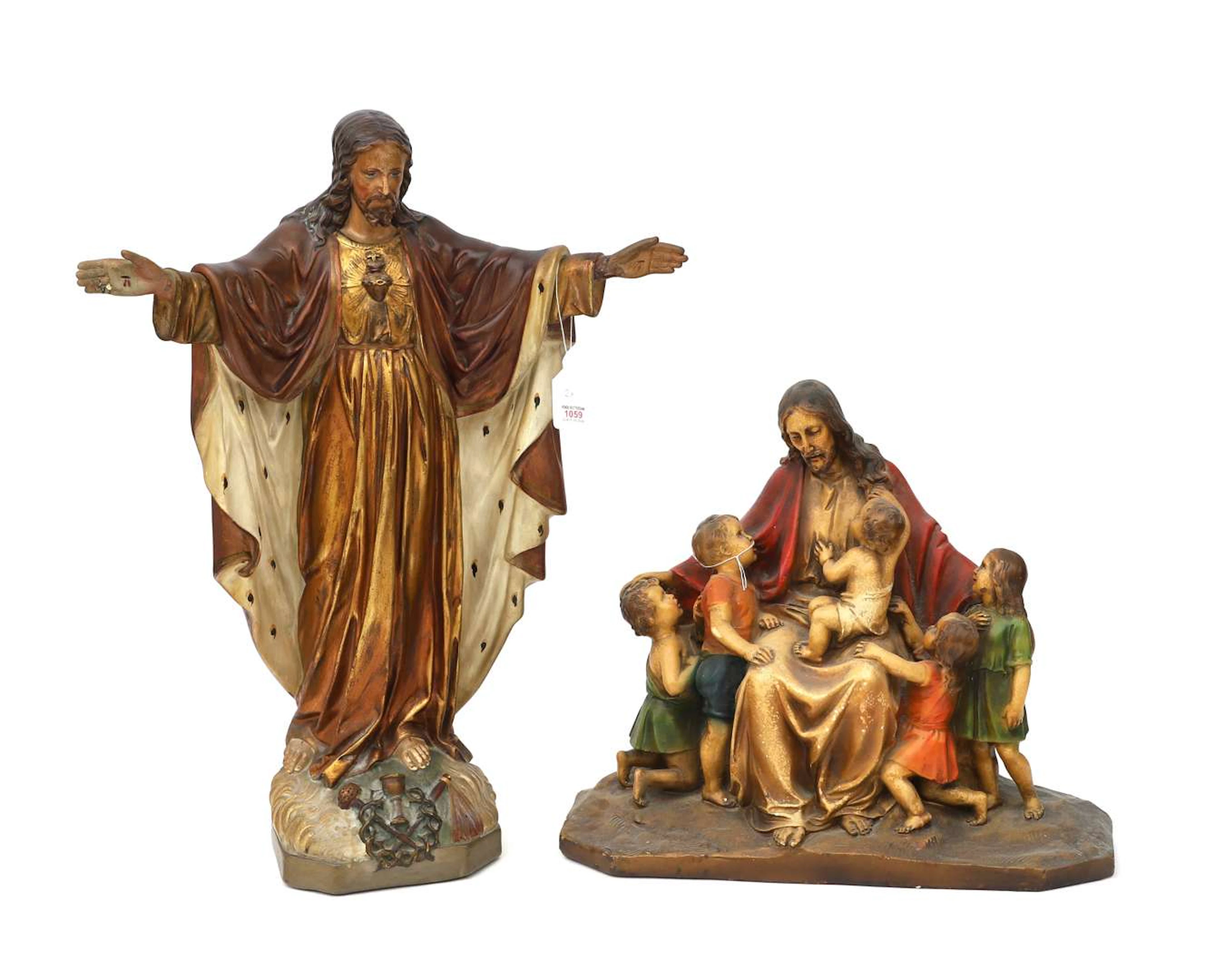 Two polychrome plaster sculptures of Christ, 20th century