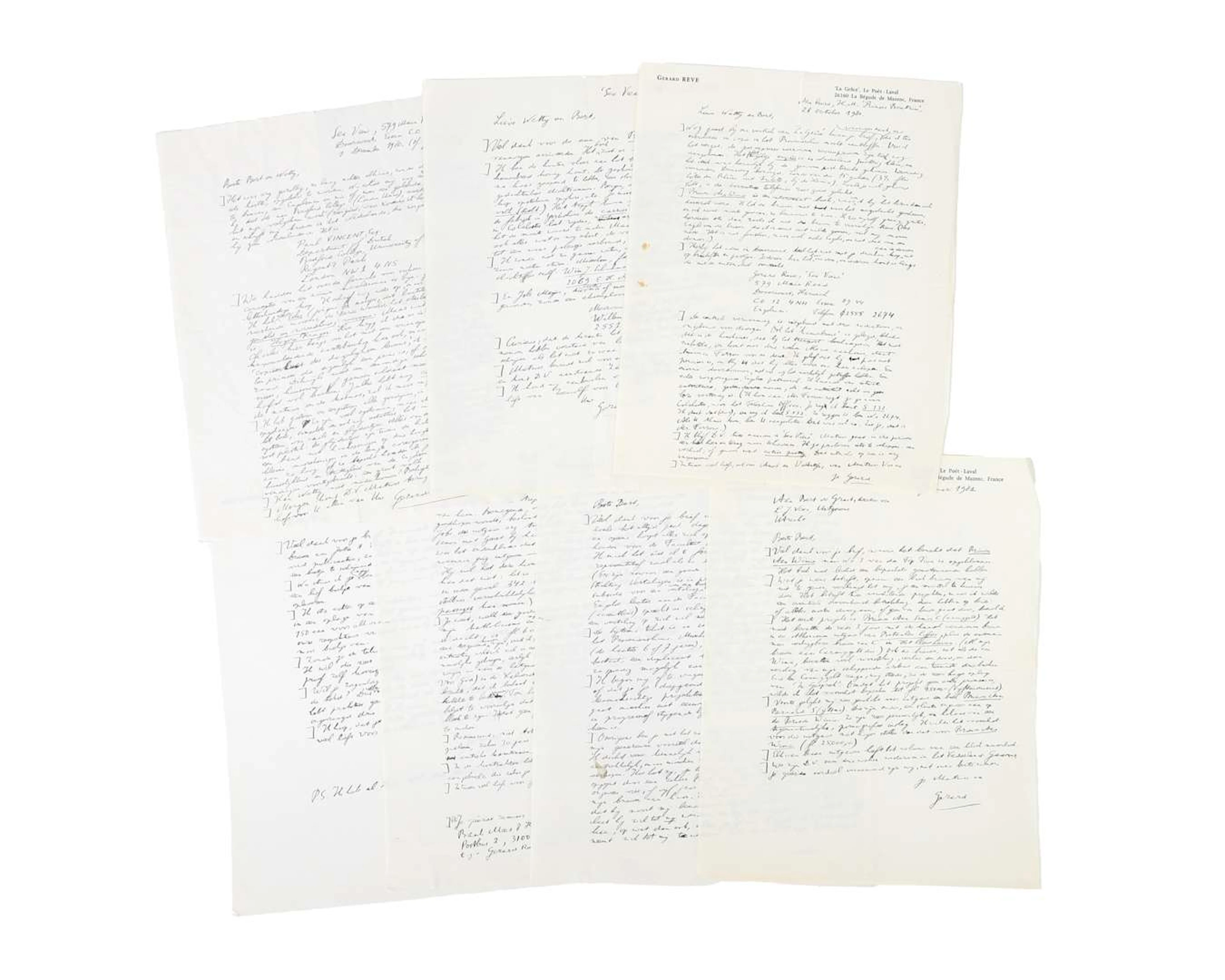 Gerard Reve – 7 original handwritten letters on 8 sheets of paper