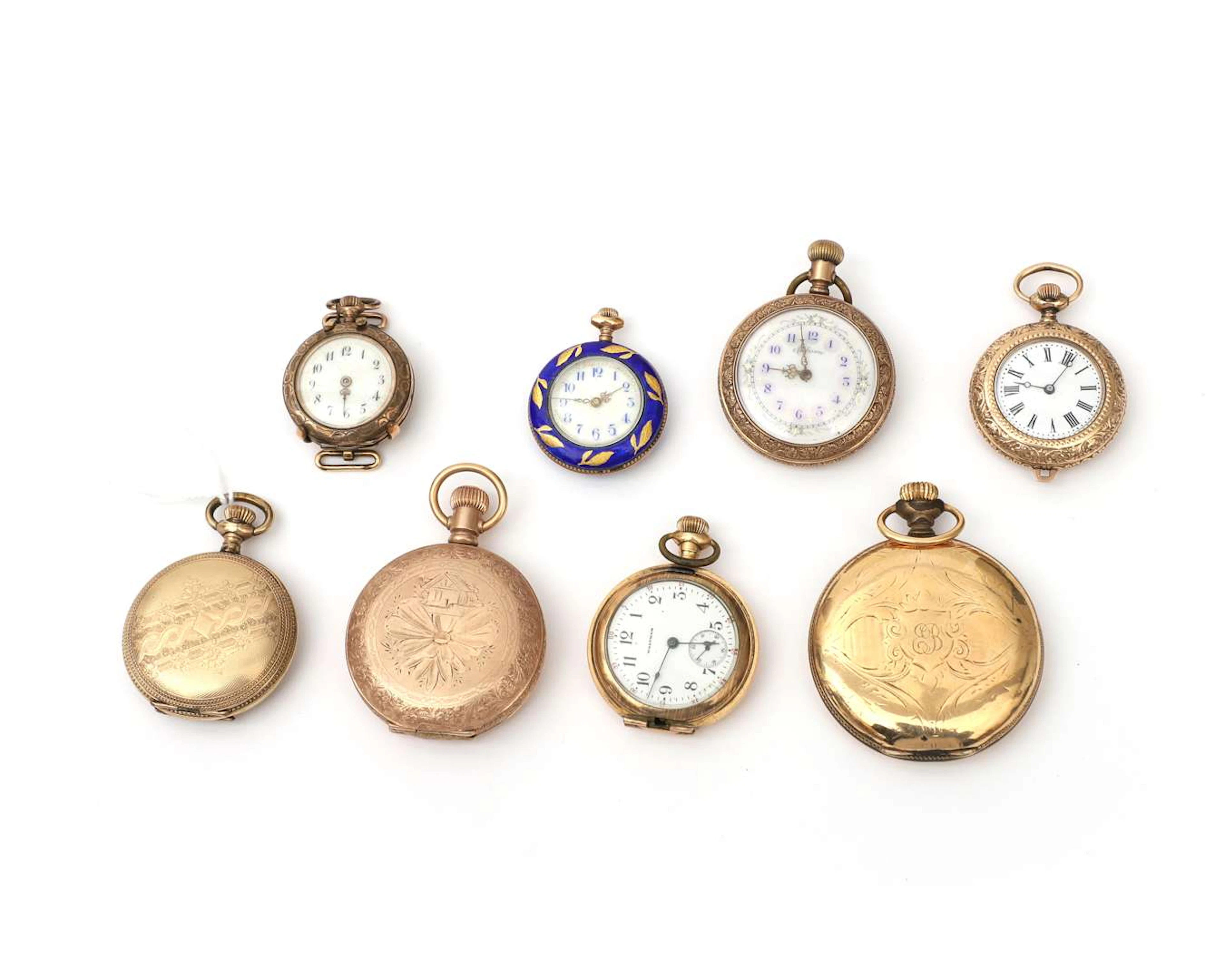 Eight gold-plated watches, including several ladies’ pocket watches