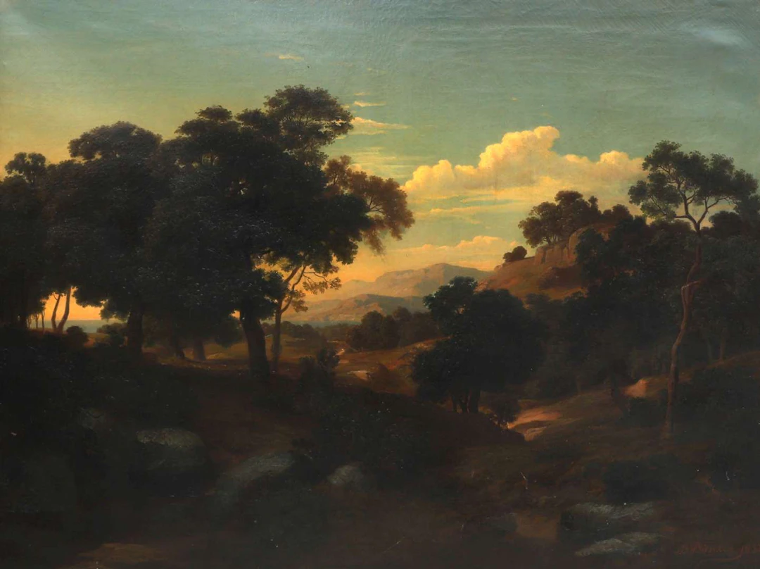B. Bünker (Austrian, 19th century), Tyrolean mountain landscape at dusk