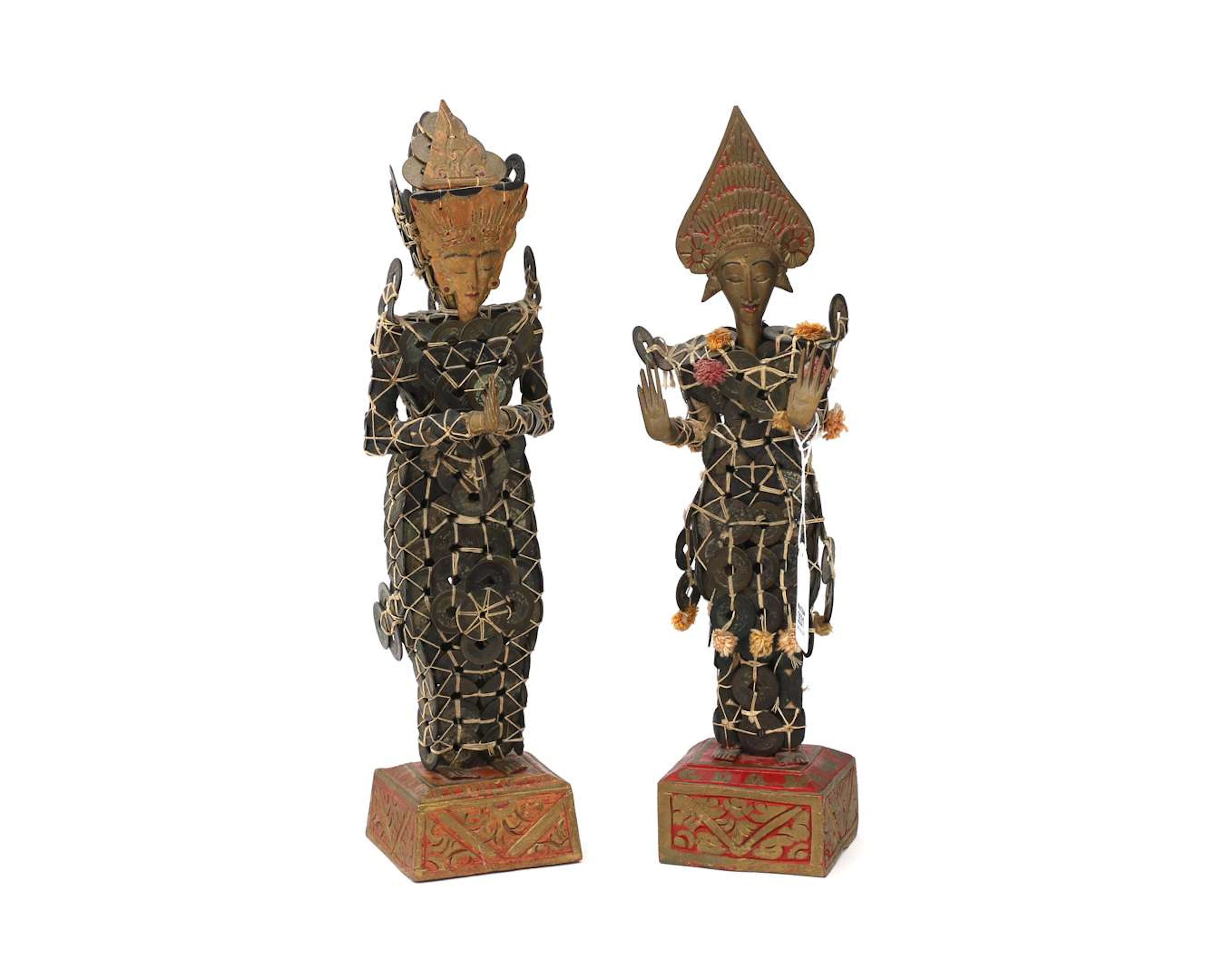 Two sculptures. Javanese male and female dancers. 20th century