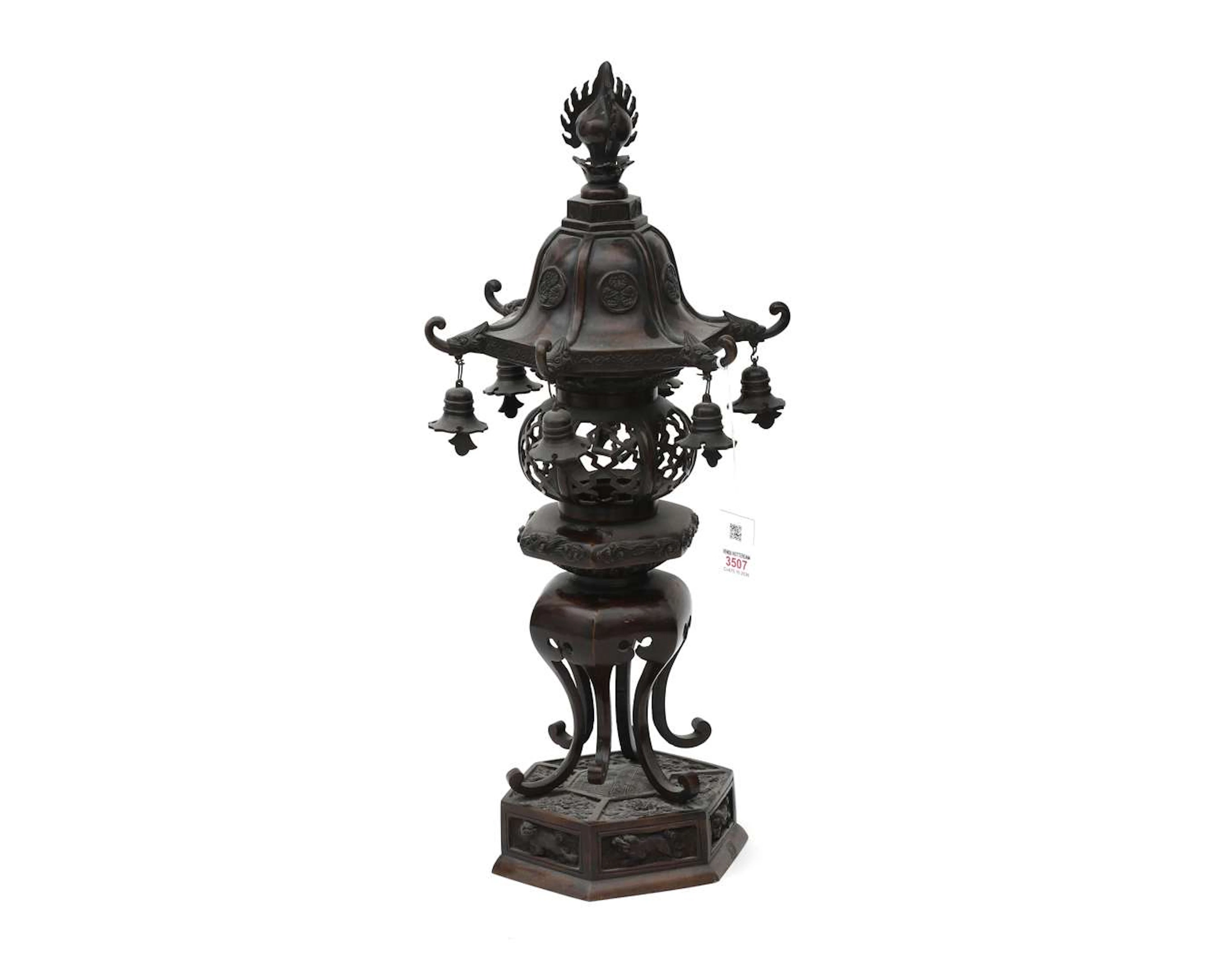 A bronze incense burner in the shape of a pagoda. Japan, 20th century