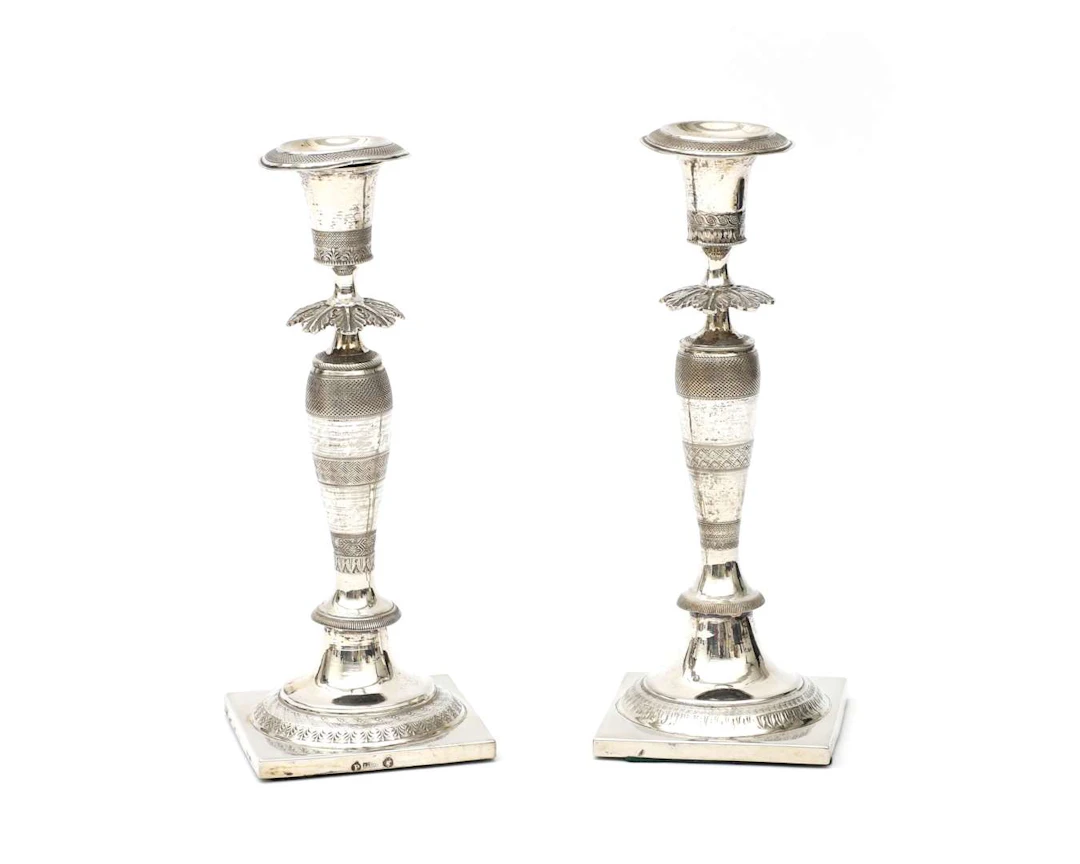 Two silver candlesticks, Germany, Breslau, 1816–1848