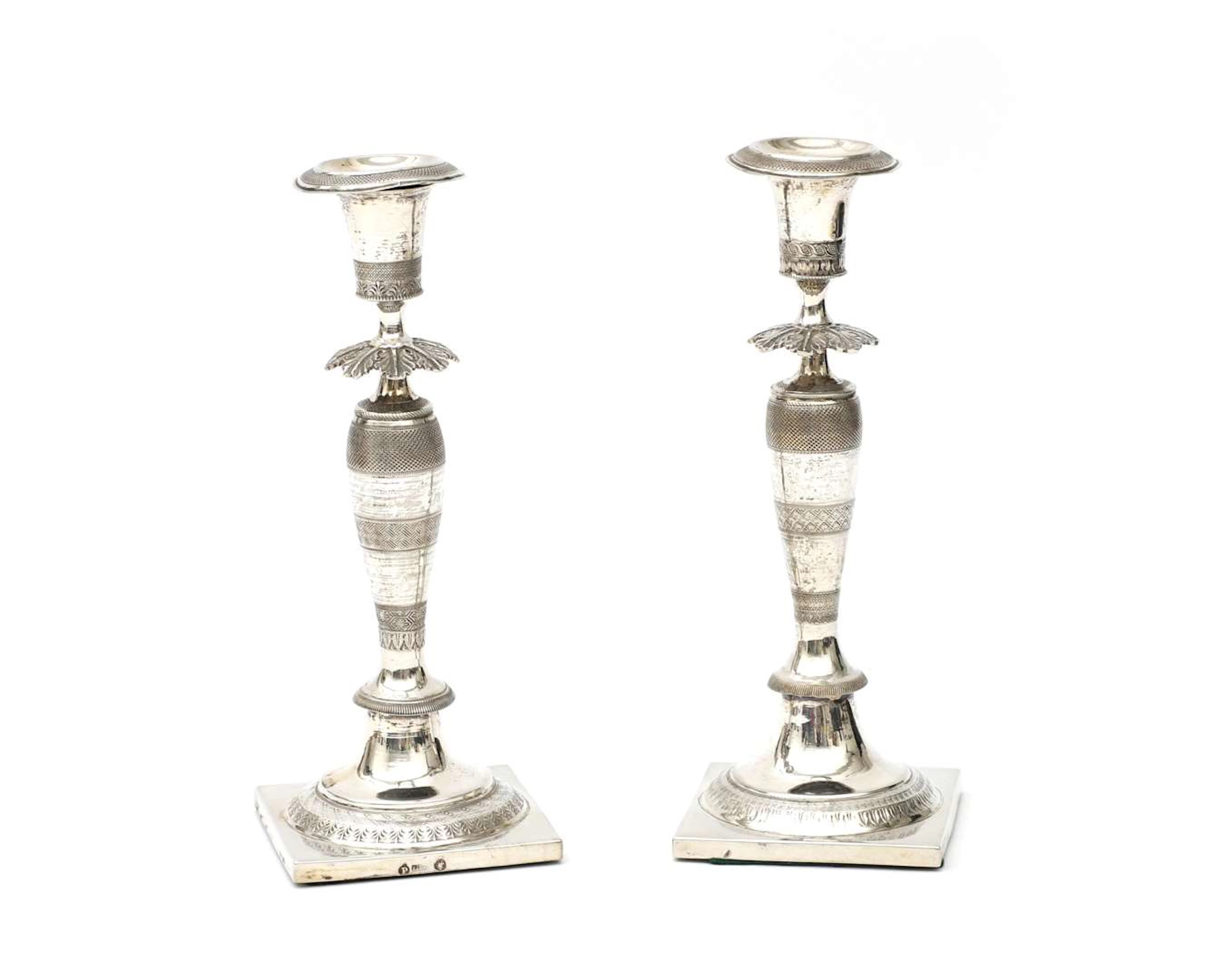 Two silver candlesticks, Germany, Breslau, 1816–1848