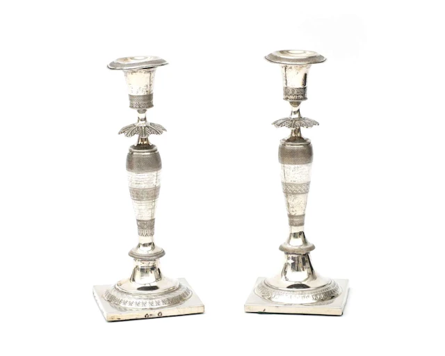 Two silver candlesticks, Germany, Breslau, 1816–1848