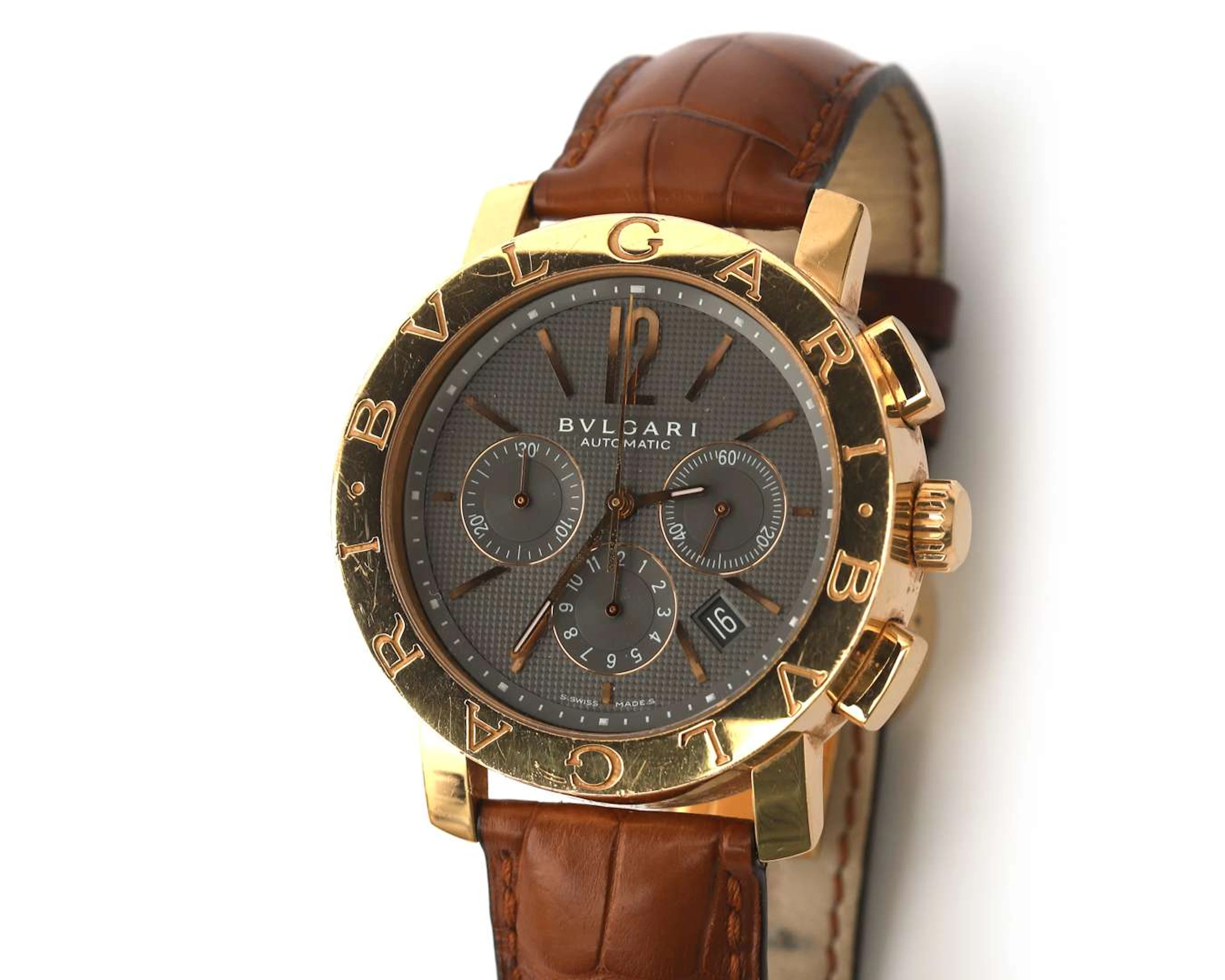 An 18-carat rose gold Bulgari automatic wristwatch. Ref. BB P 42 GL CH.