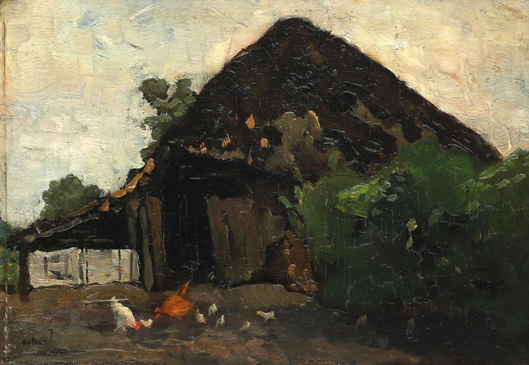 Willem Hendrik van der Nat (1865-1929), View of a farmyard with free-range