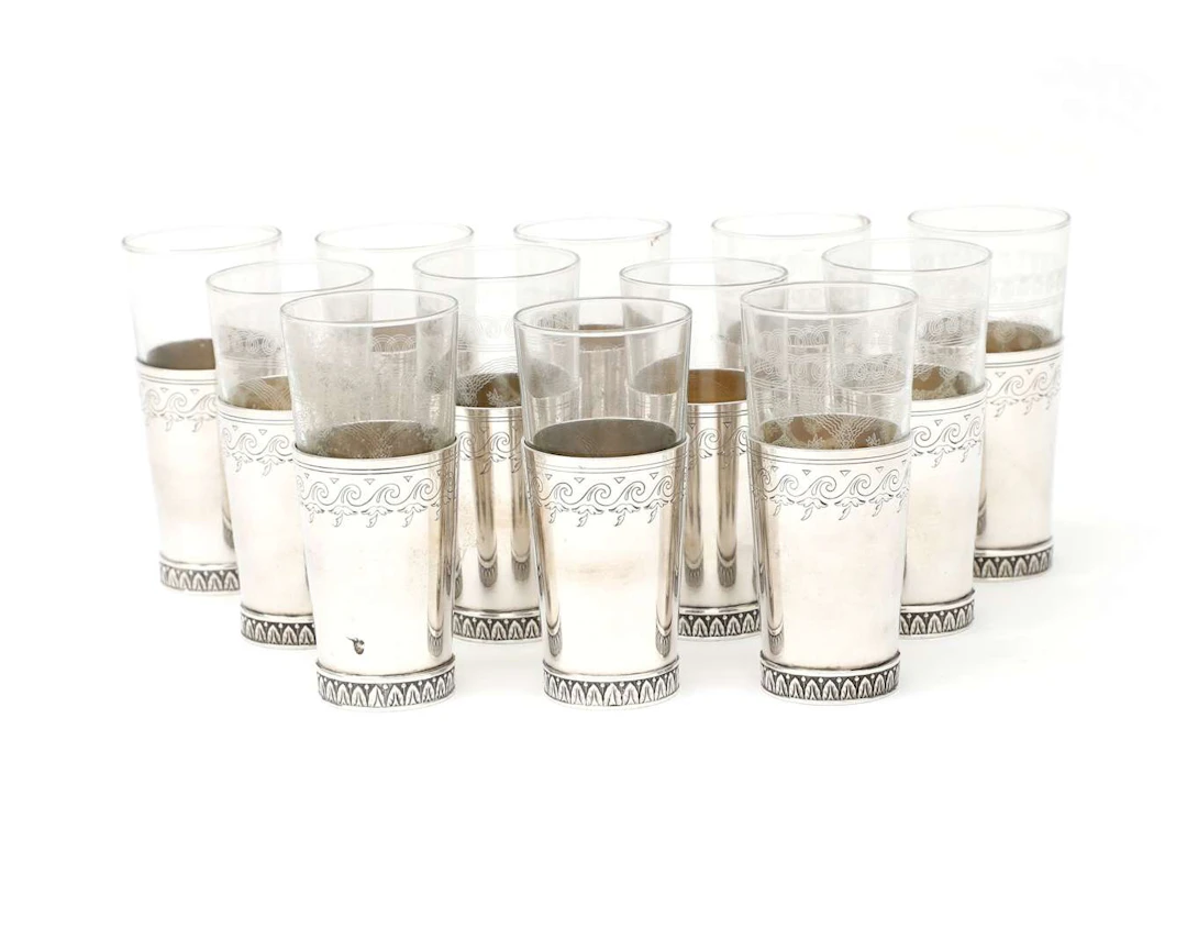 Twelve silver and glass goblets, Germany, Bremen, 20th century