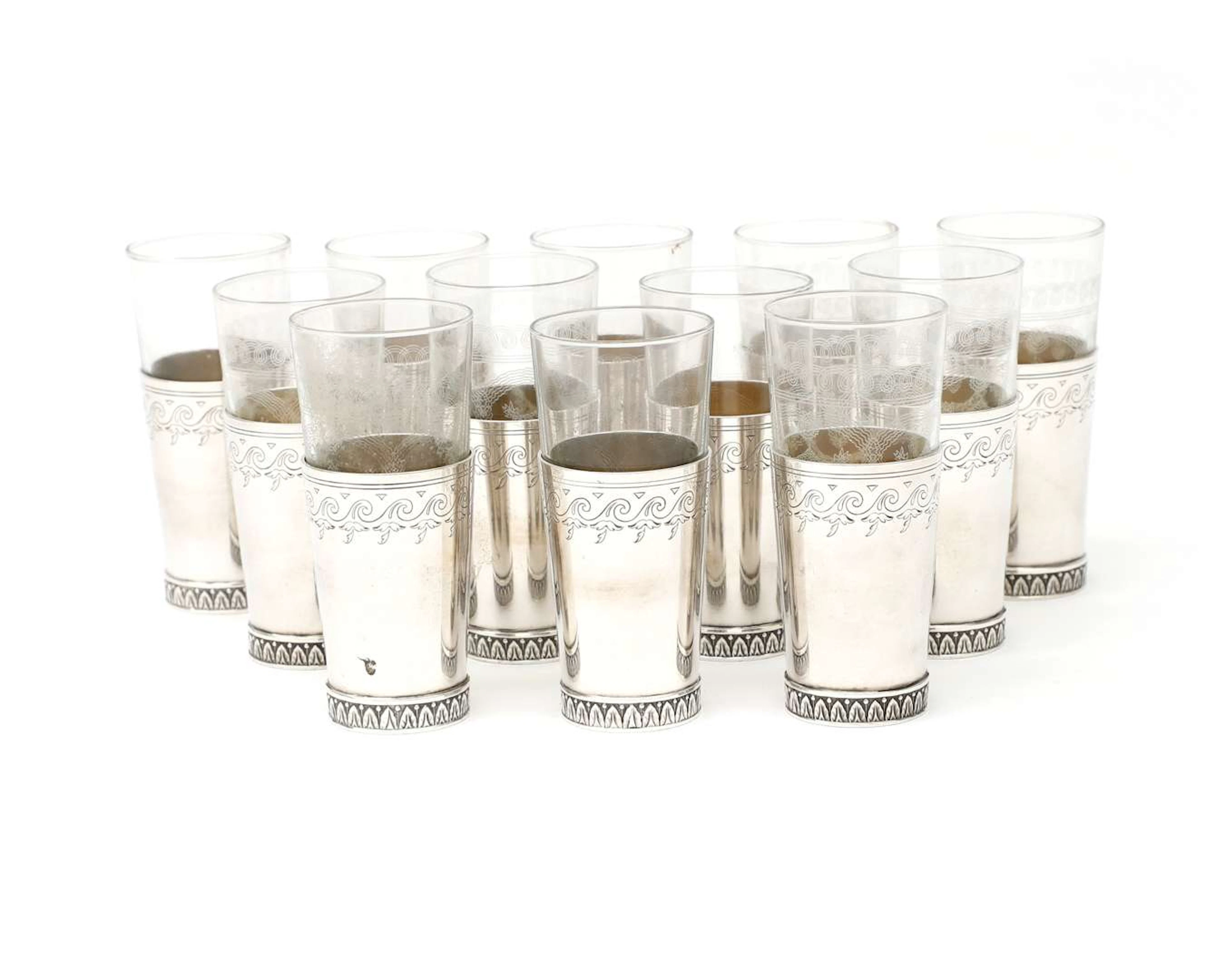 Twelve silver and glass goblets, Germany, Bremen, 20th century