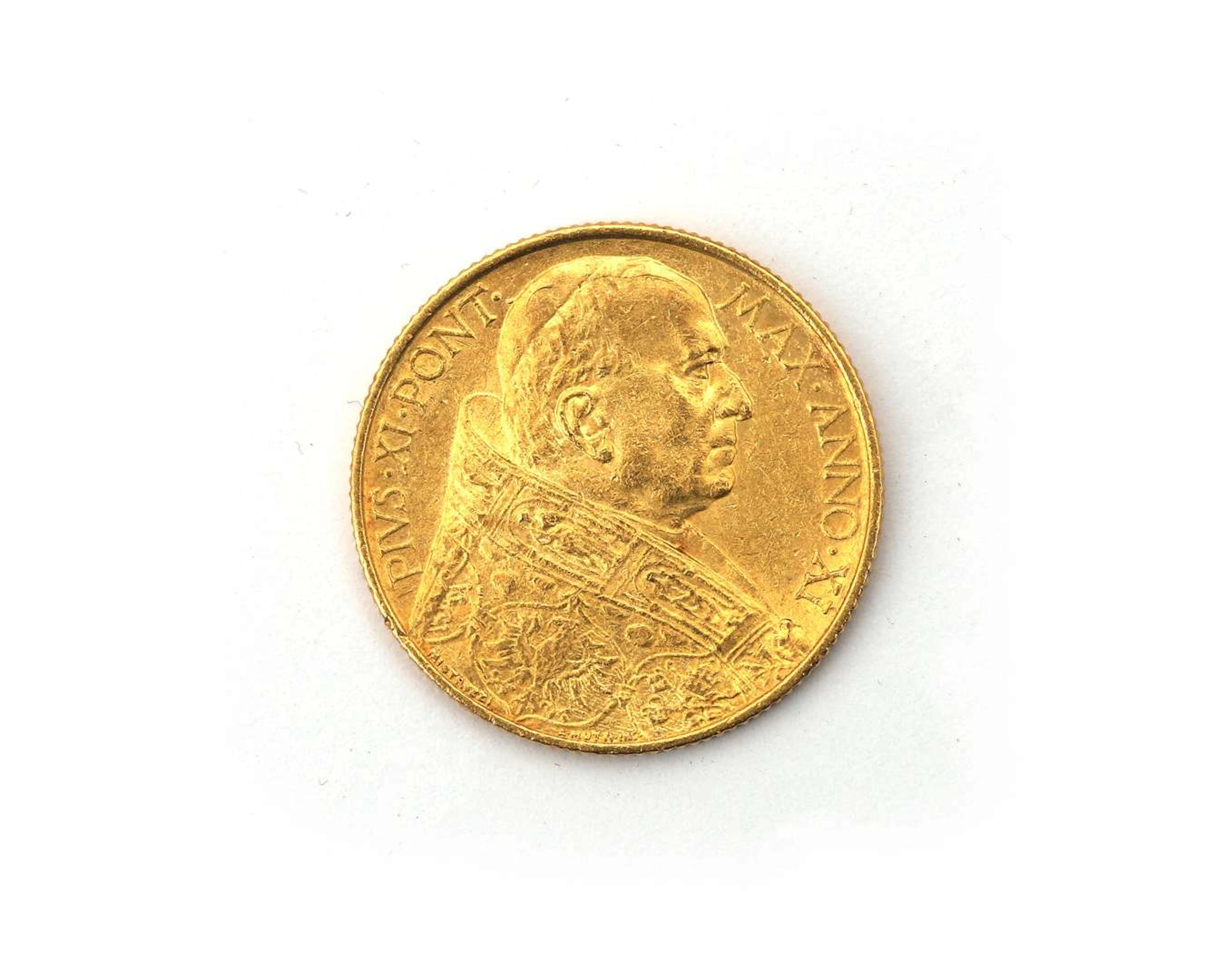 A gold coin, 100 lira, Pope Pius XI, Vatican City, jubilee year 1933