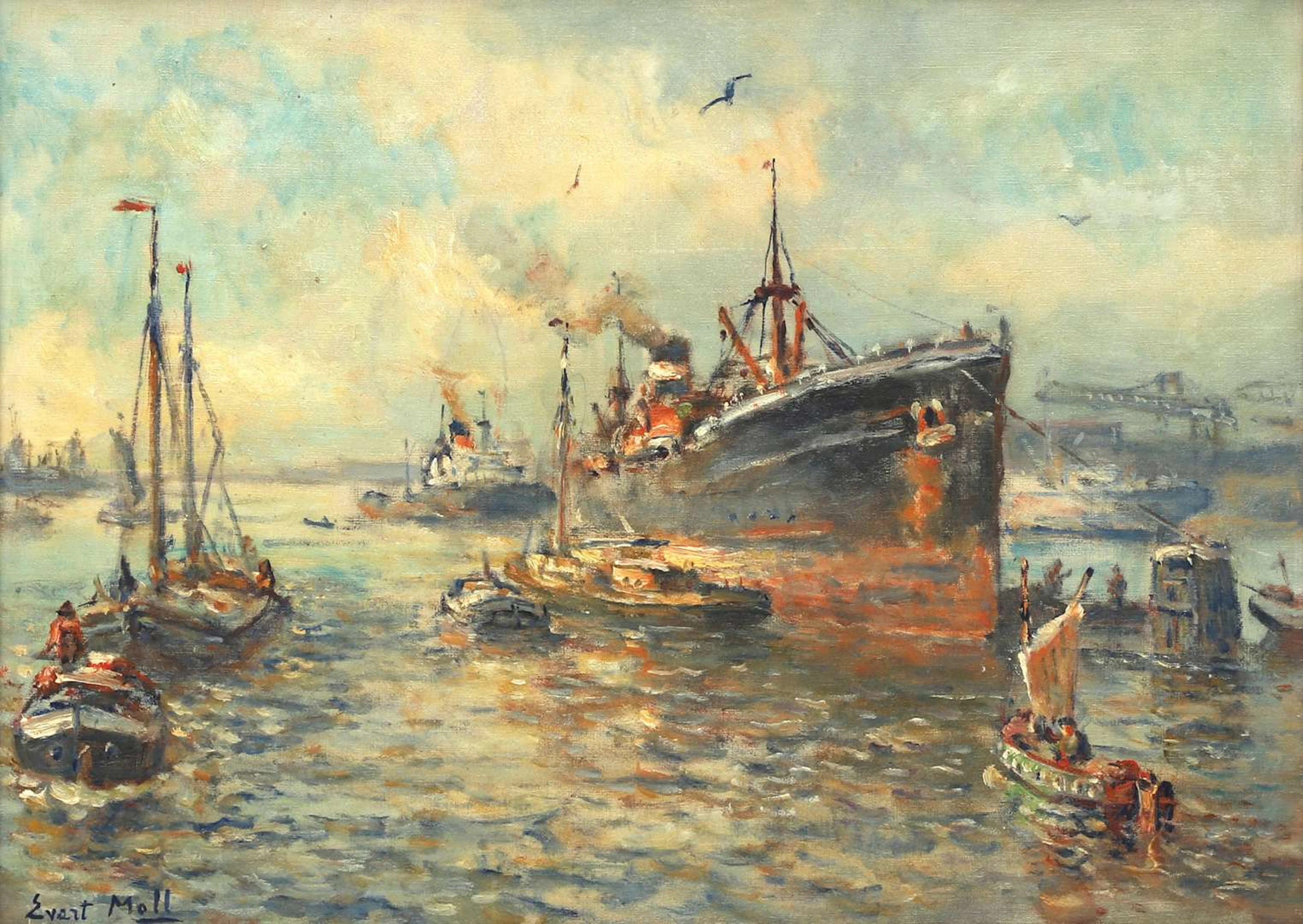 Evert Moll (1878–1955), Busy Scene in the Harbour