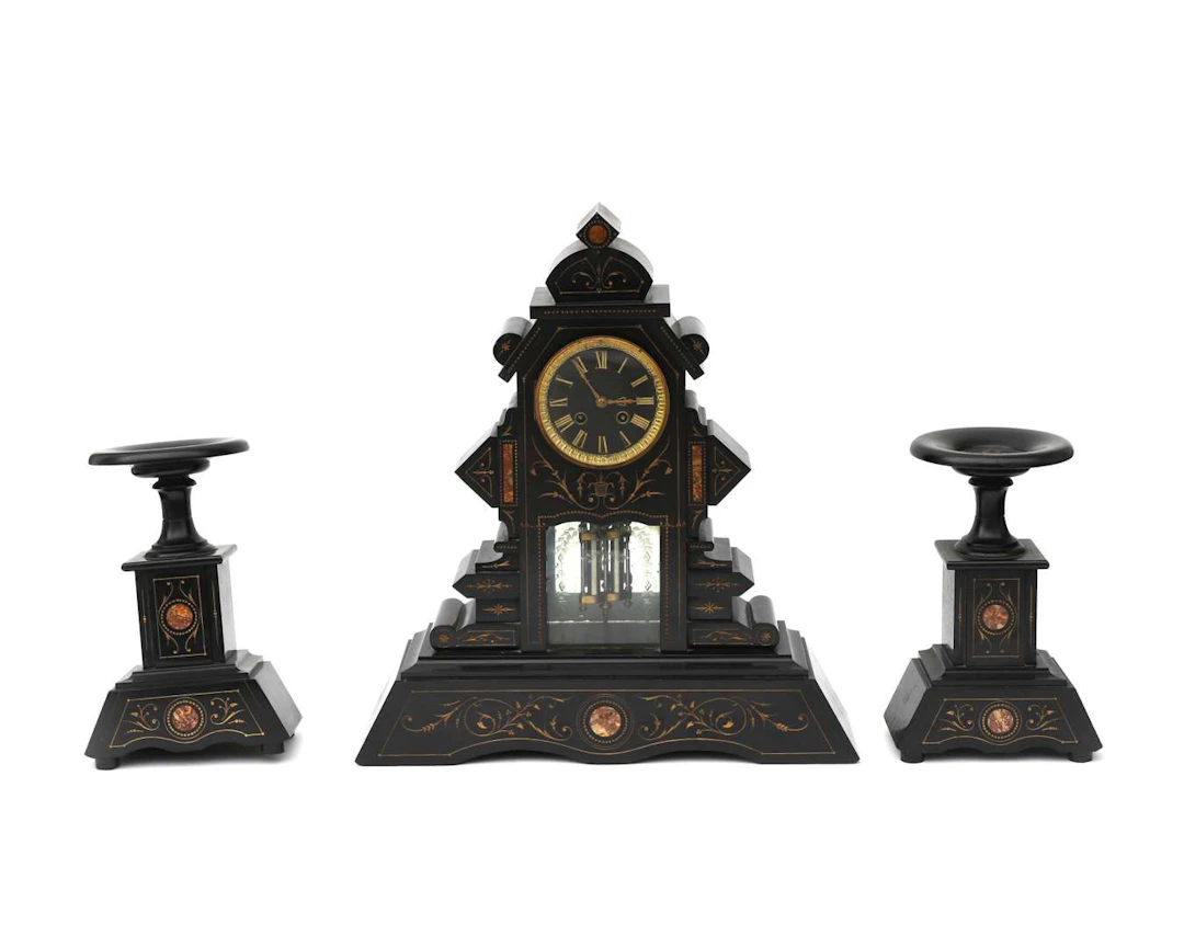 A three-piece mantelpiece clock set, mid-19th century