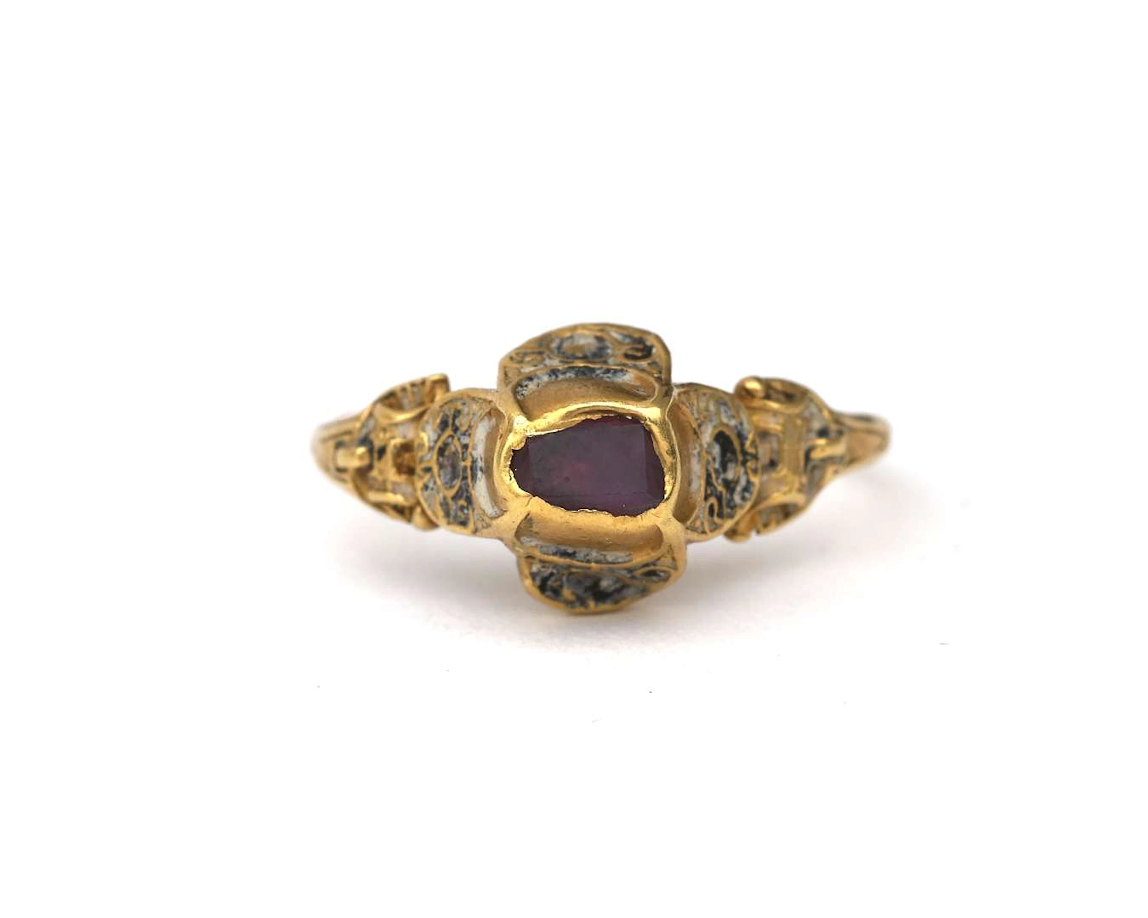 A yellow-gold Renaissance ring set with a ruby, late 16th century