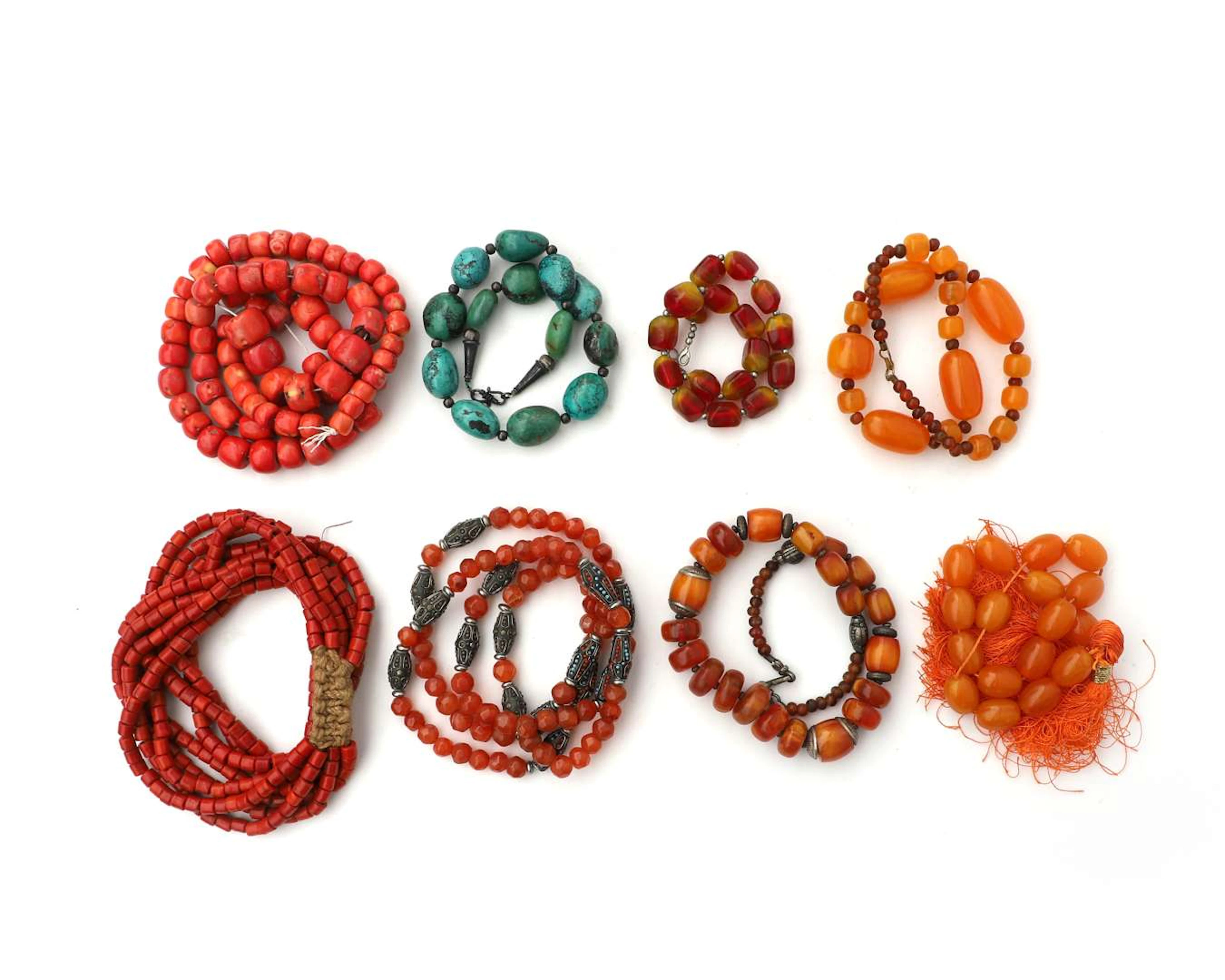 A set of necklaces, including bamboo coral