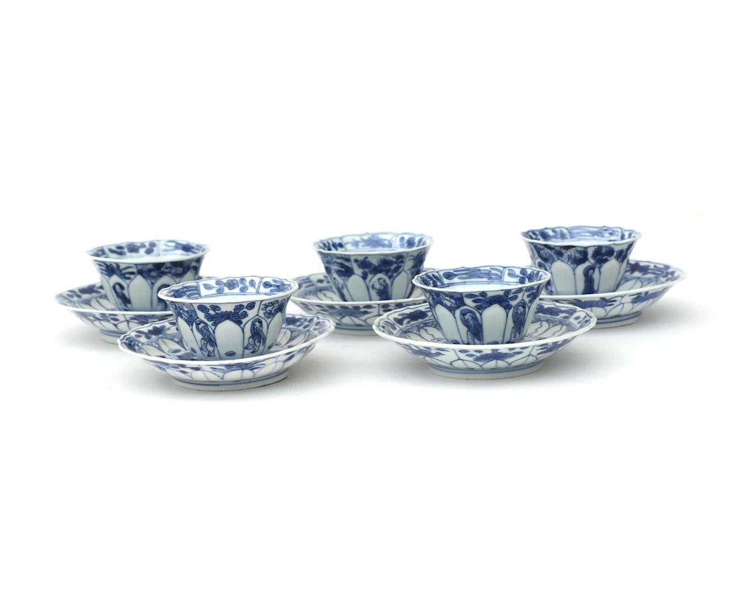 Five porcelain cups and saucers, China, Kangxi period (1662–1722), c. 1700