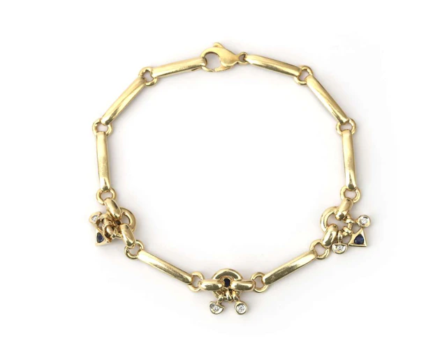 A 14-carat yellow gold link bracelet set with sapphire and diamond
