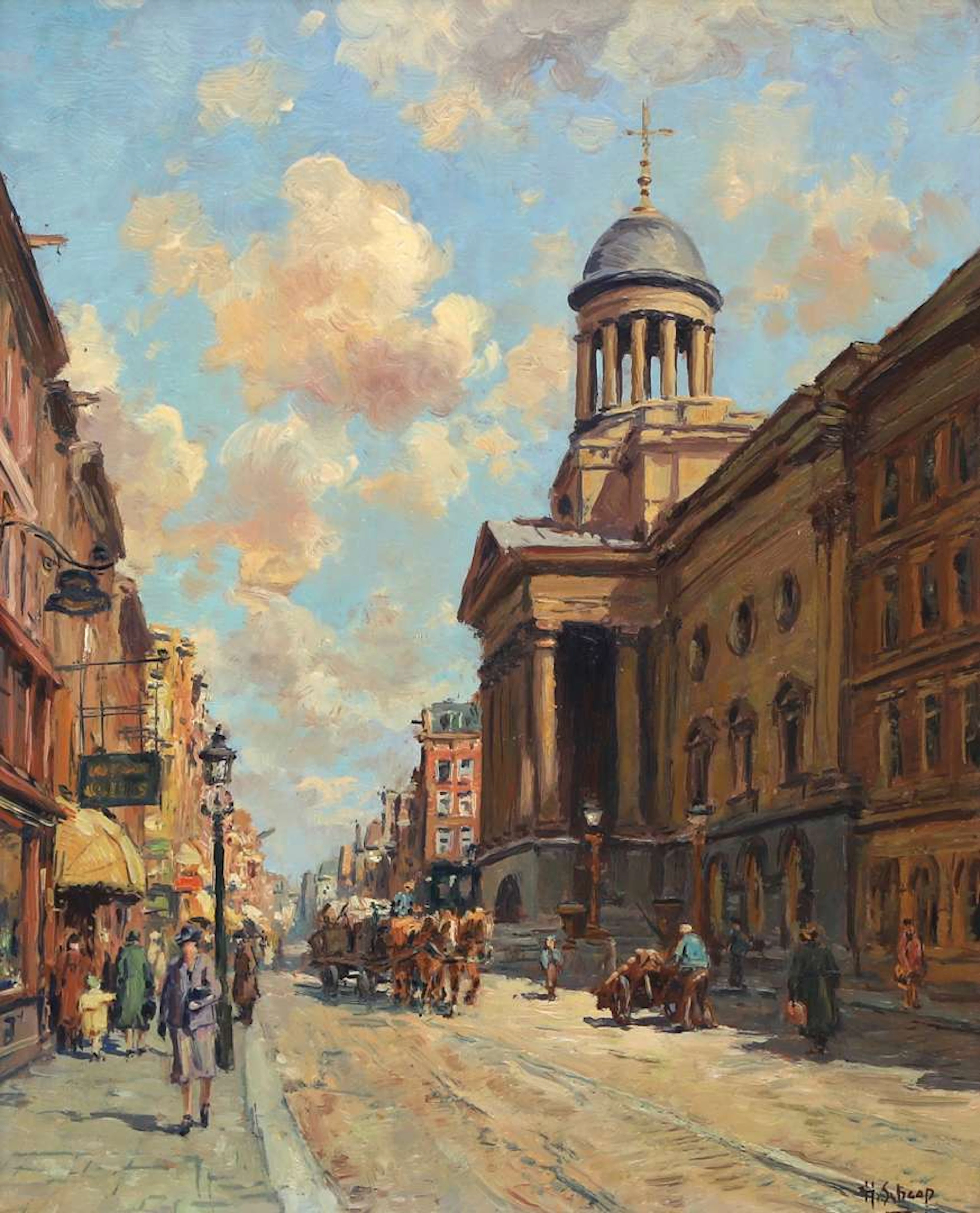Hendrik Schaap (1878-1955), Kipstraat in Rotterdam with the old city hall