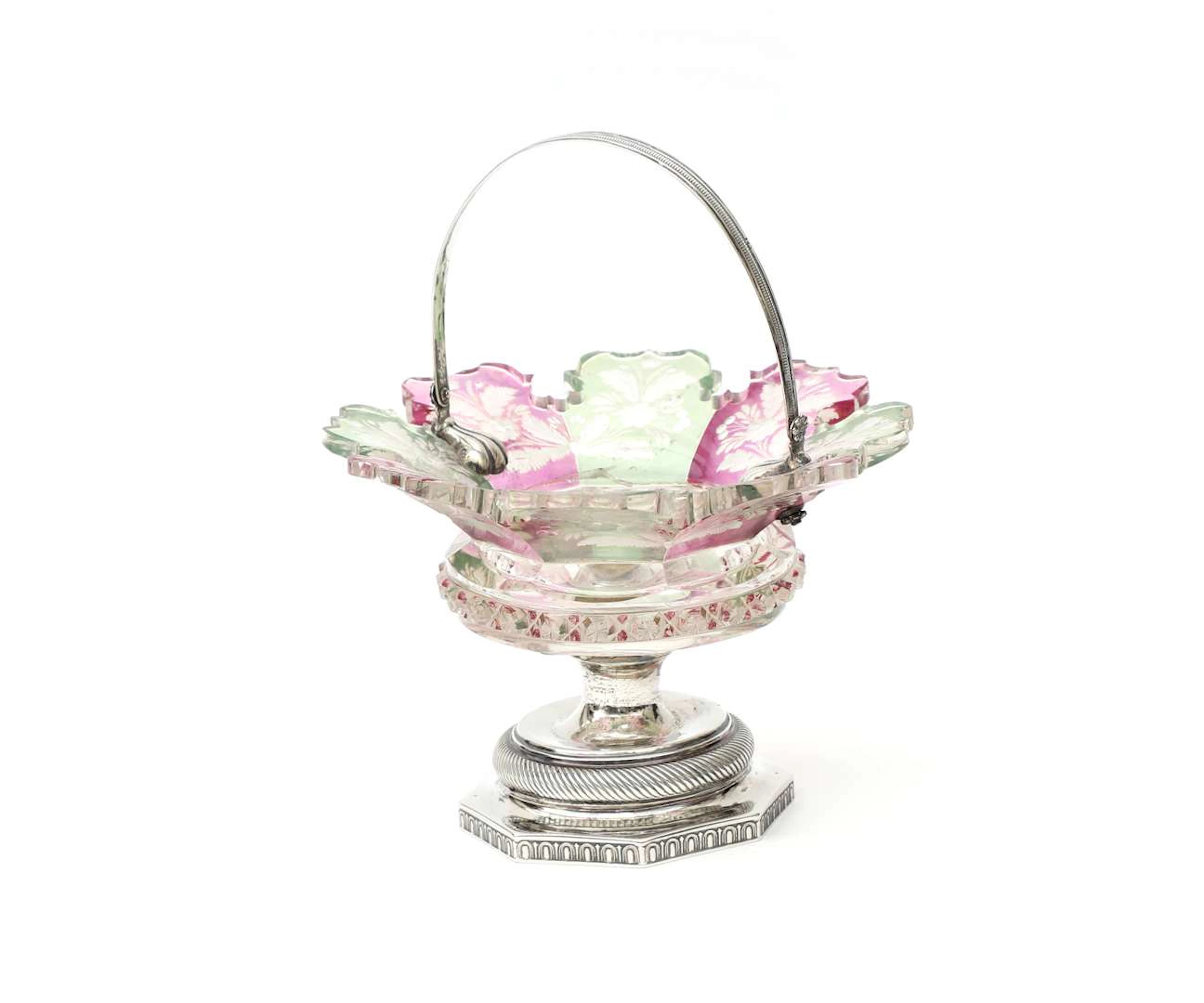 A crystal and silver-handled basket, Holland, Den Bosch, 1837