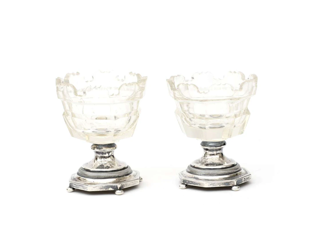 Two silver salt cellars set with crystals, Holland, Amsterdam, 1846