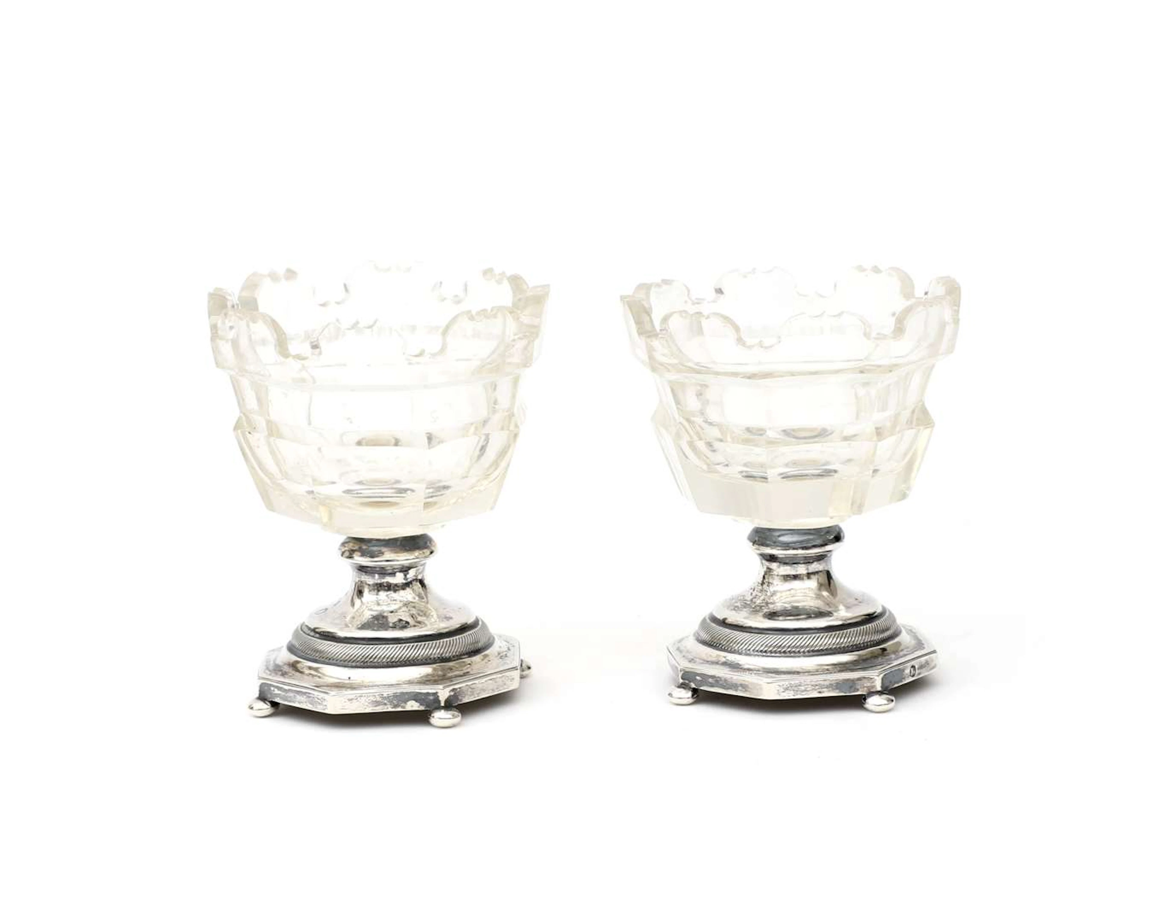 Two silver salt cellars set with crystals, Holland, Amsterdam, 1846