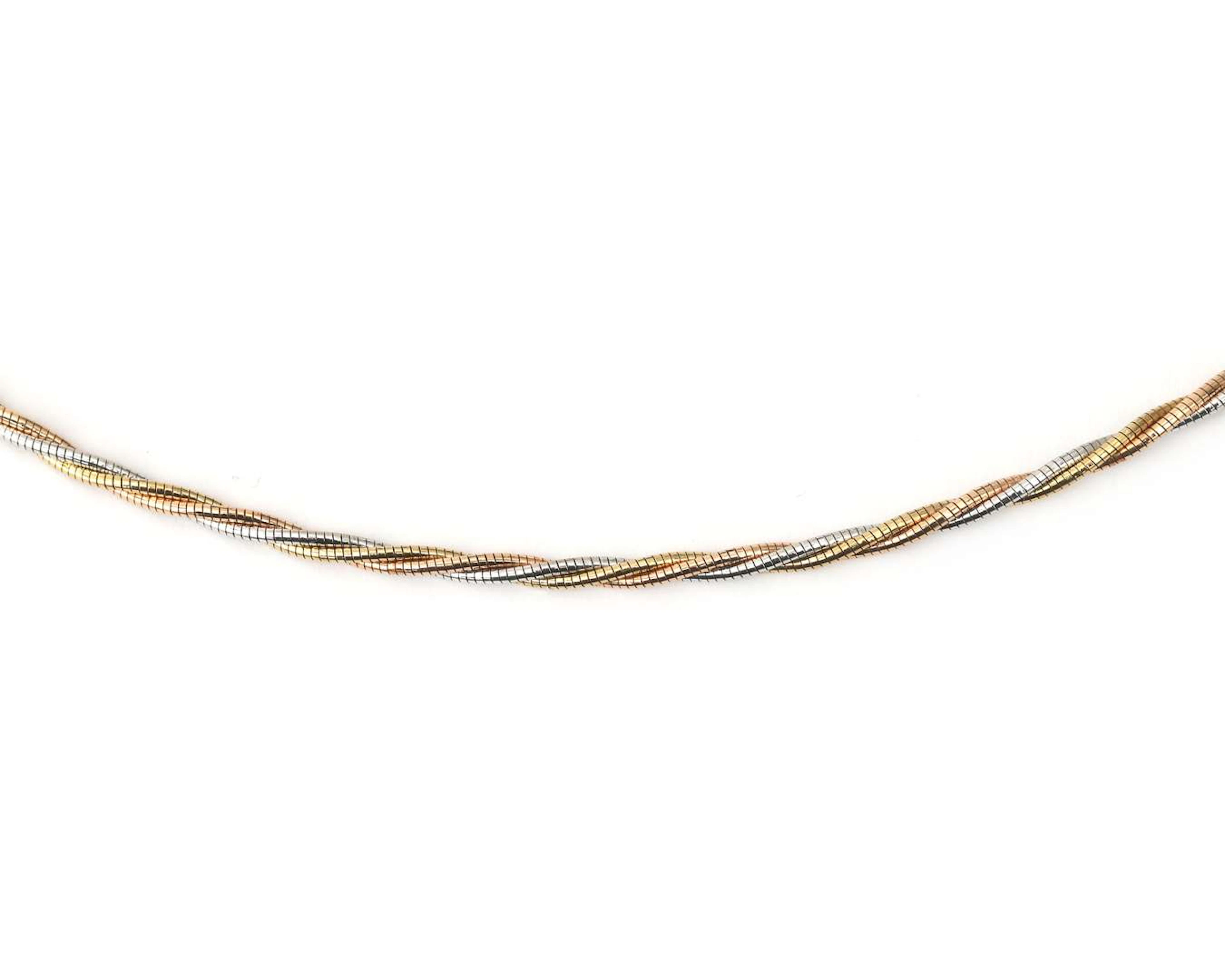An 18k tricolour gold twisted omega-link necklace