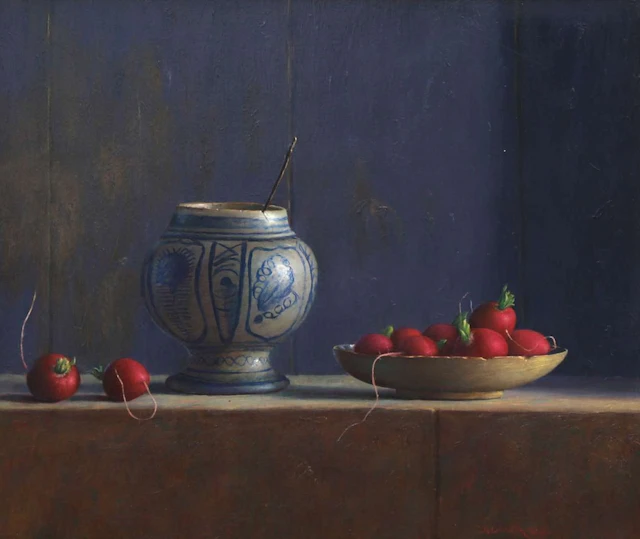 Julien Landa (1947), ‘Still Life with a Mustard Jar and Radishes’