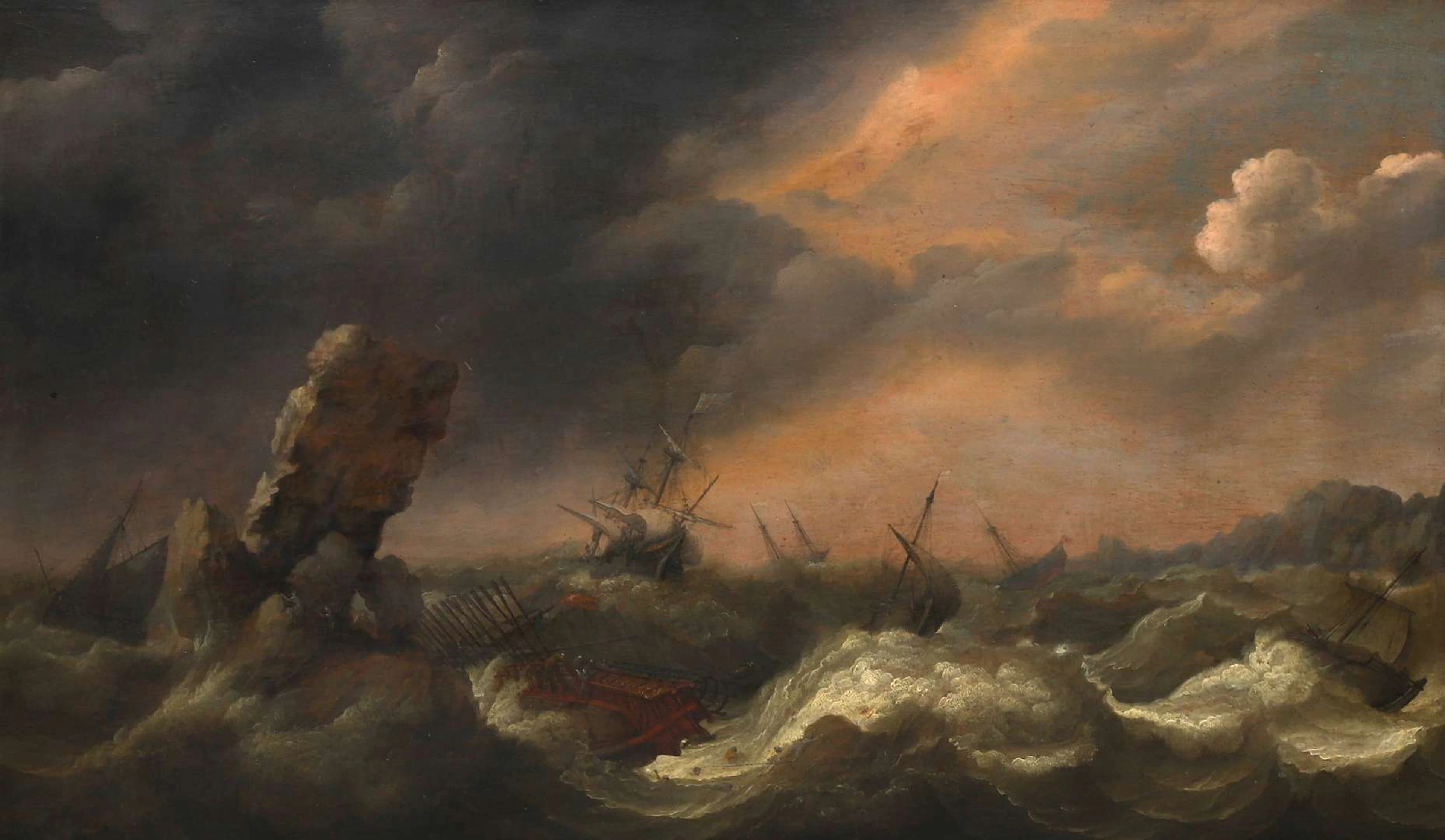 Adam Willaerts (1577-1664), Ships in turbulent waters with shipwreck