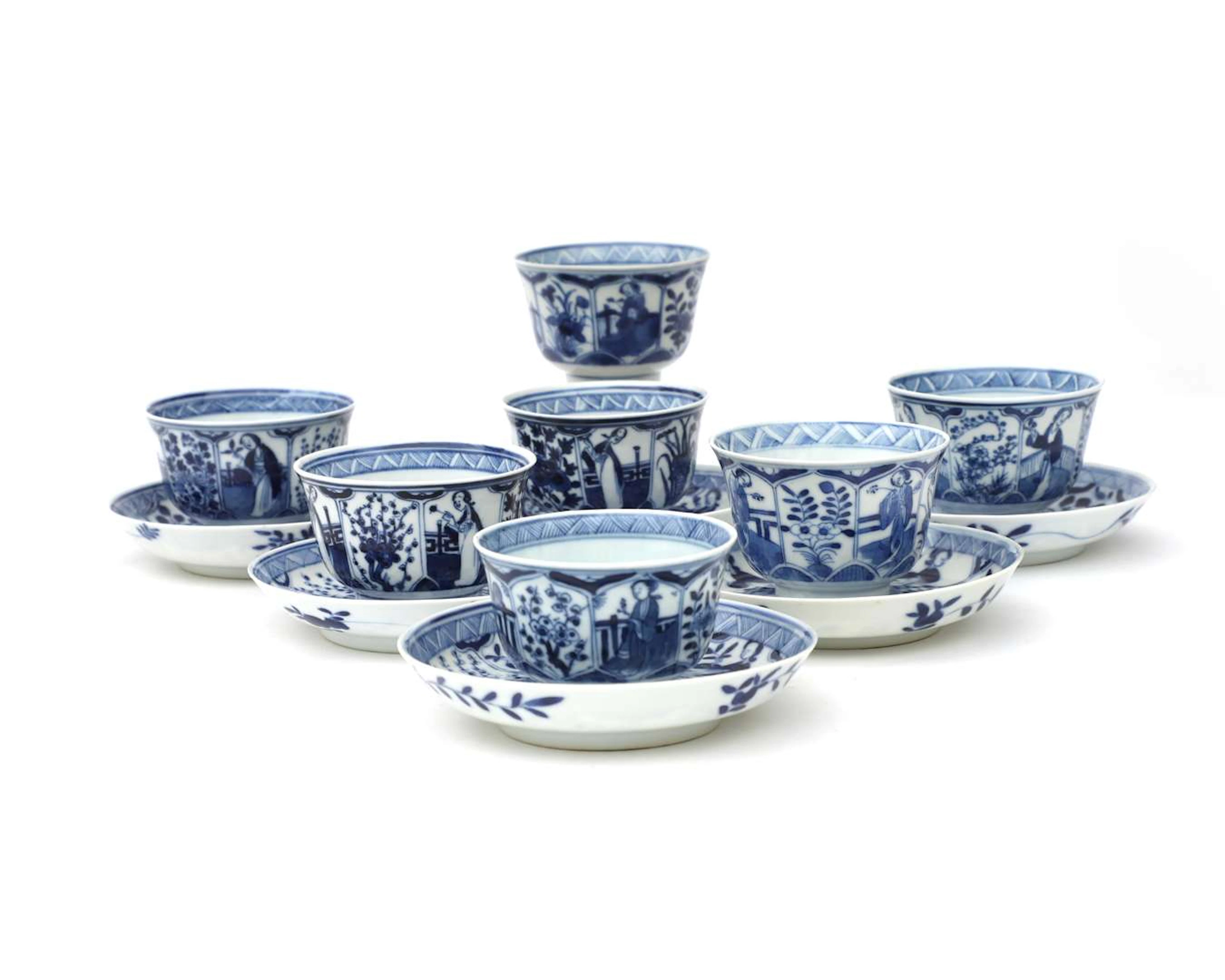 Seven porcelain cups and six saucers, China, 19th century